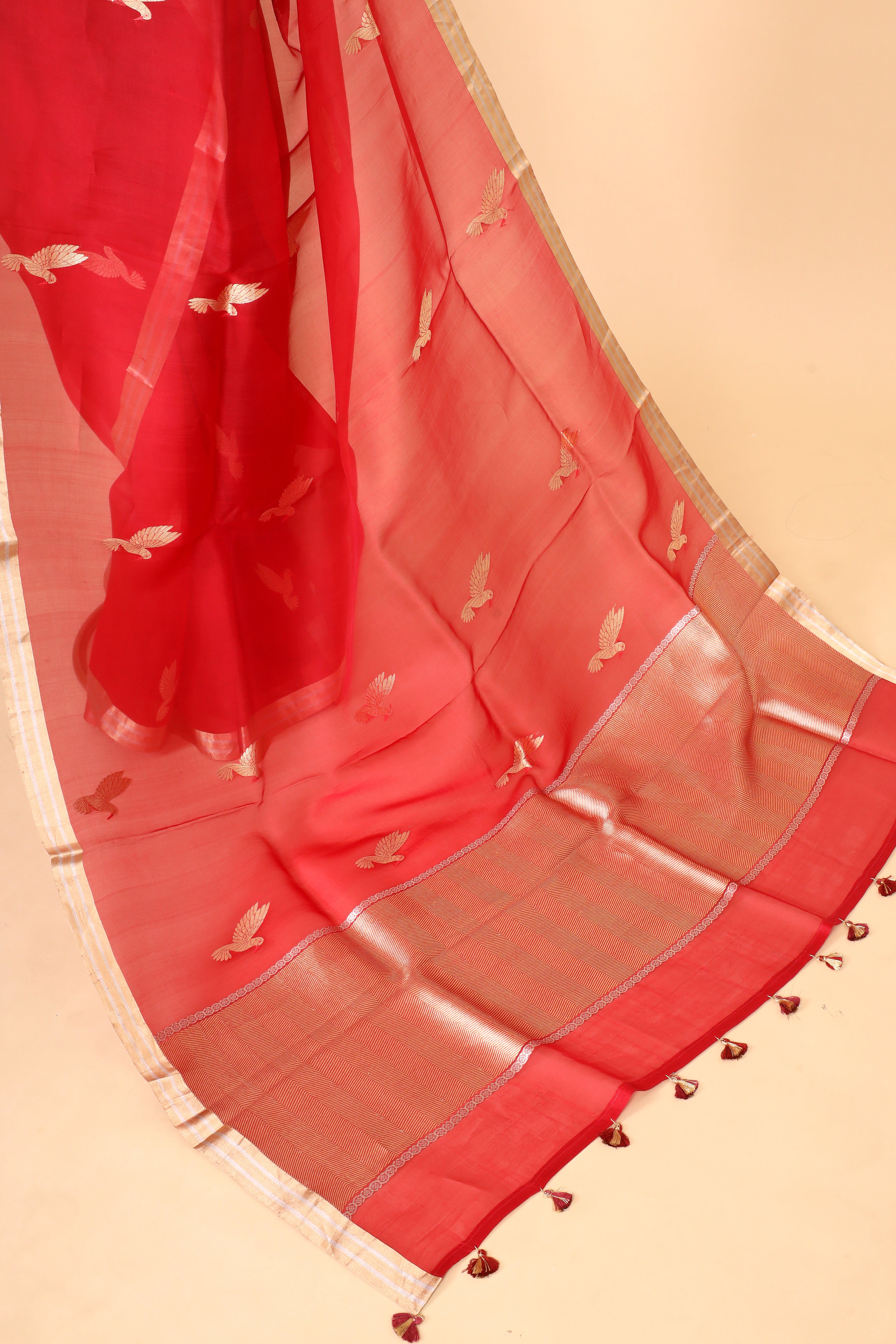 Red Banarasi Handloom Meenakari Organza Silk Saree