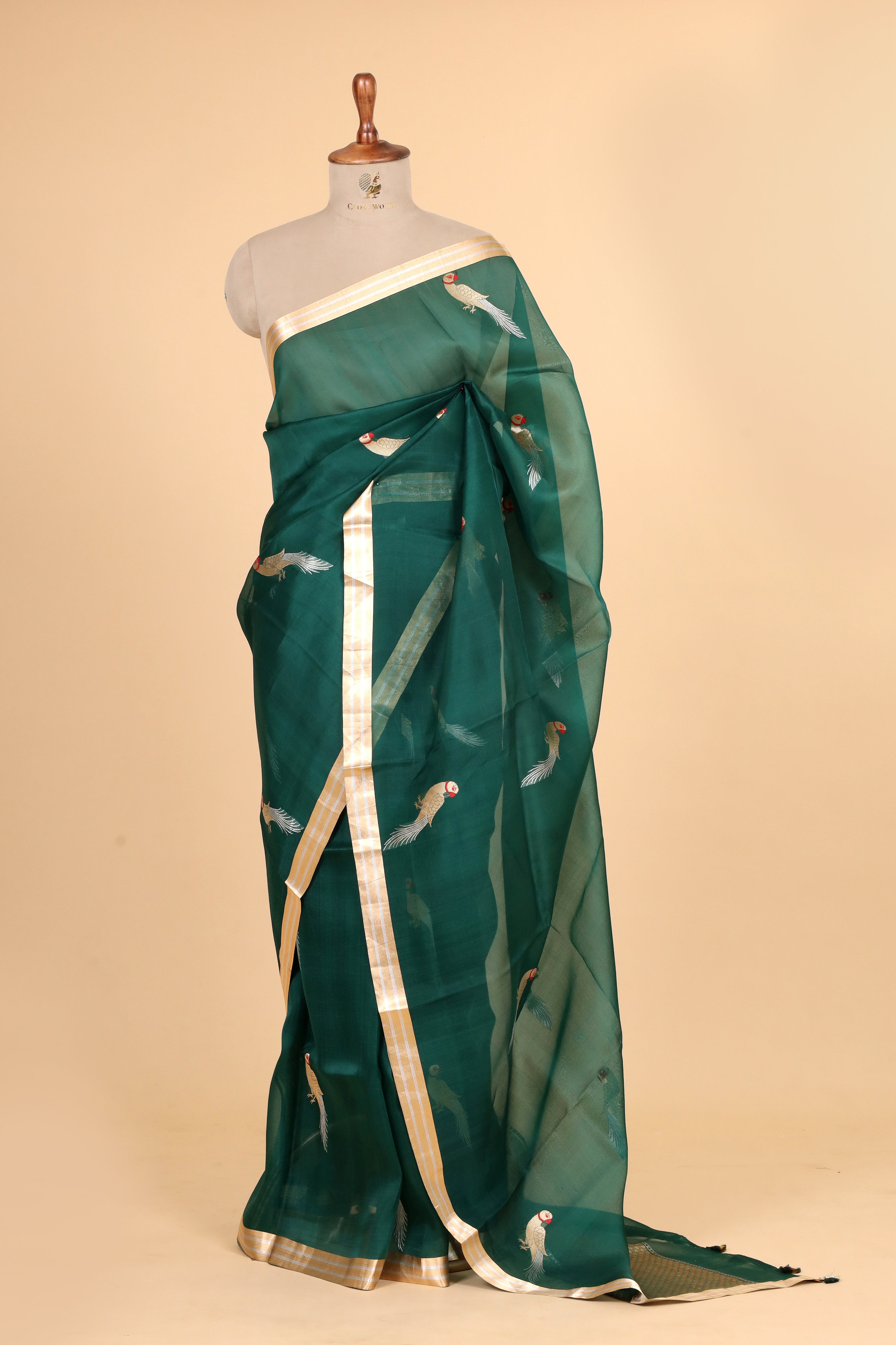 Emerald Green Banarasi Handloom Organza Silk Saree