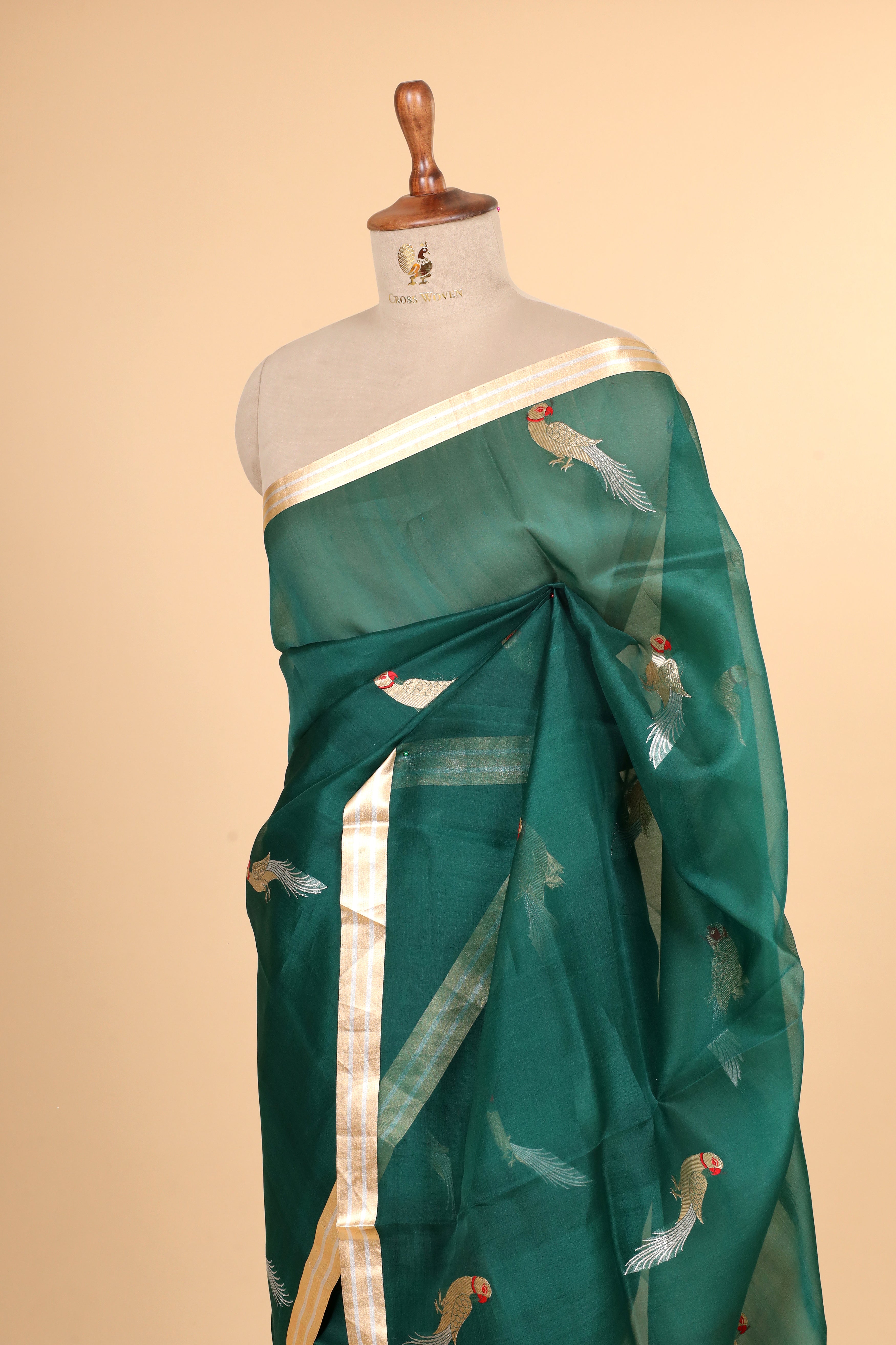 Emerald Green Banarasi Handloom Organza Silk Saree