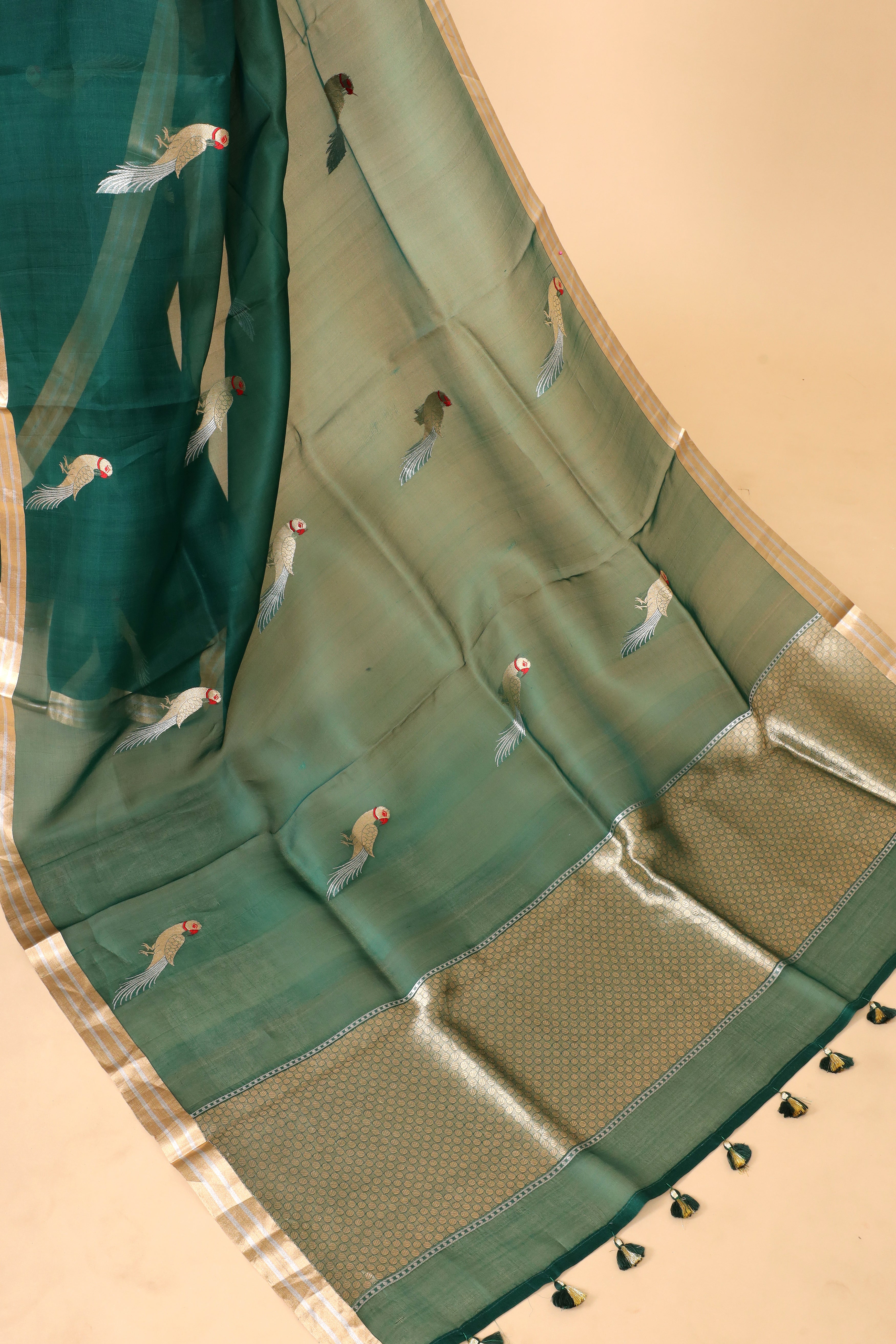 Emerald Green Banarasi Handloom Organza Silk Saree