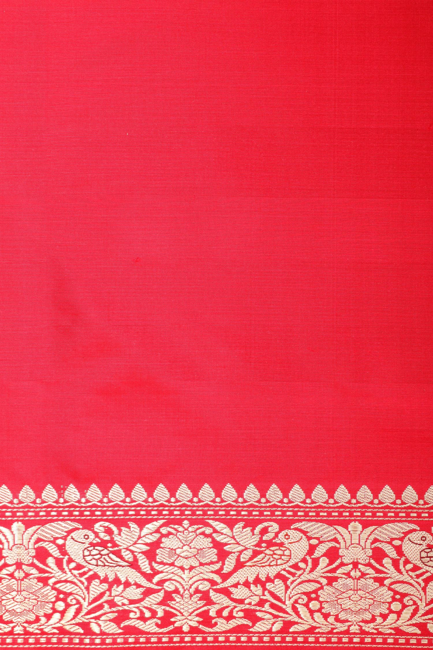 Red Shikarghah Handwoven Pure Banarasi Katan Silk Saree
