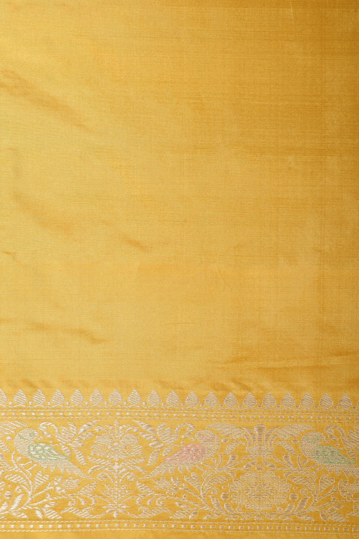 Yellow Shikarghah Handwoven Pure Banarasi Katan Silk Saree