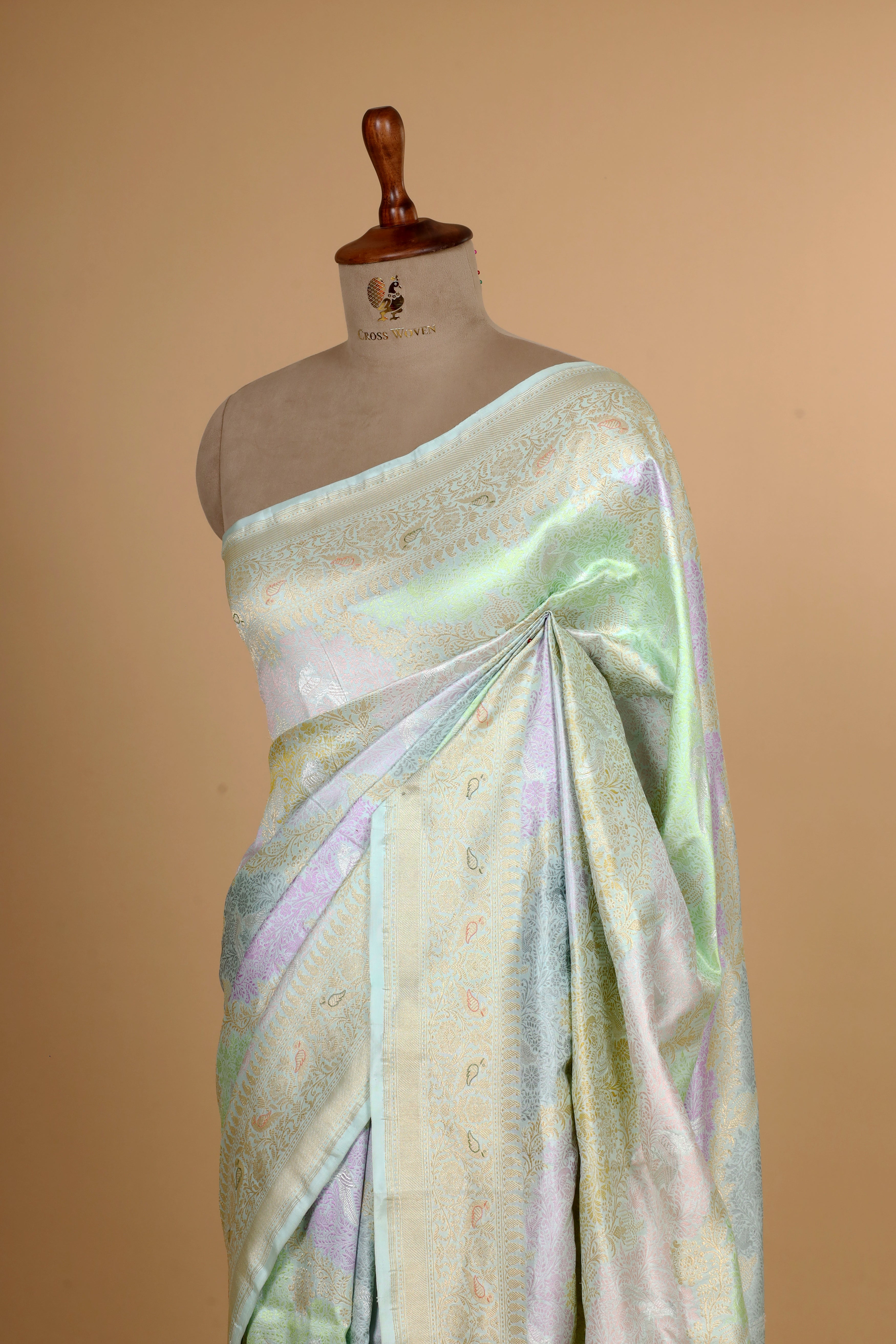 Light Blue Shikarghah Handwoven Pure Banarasi Katan Silk Saree
