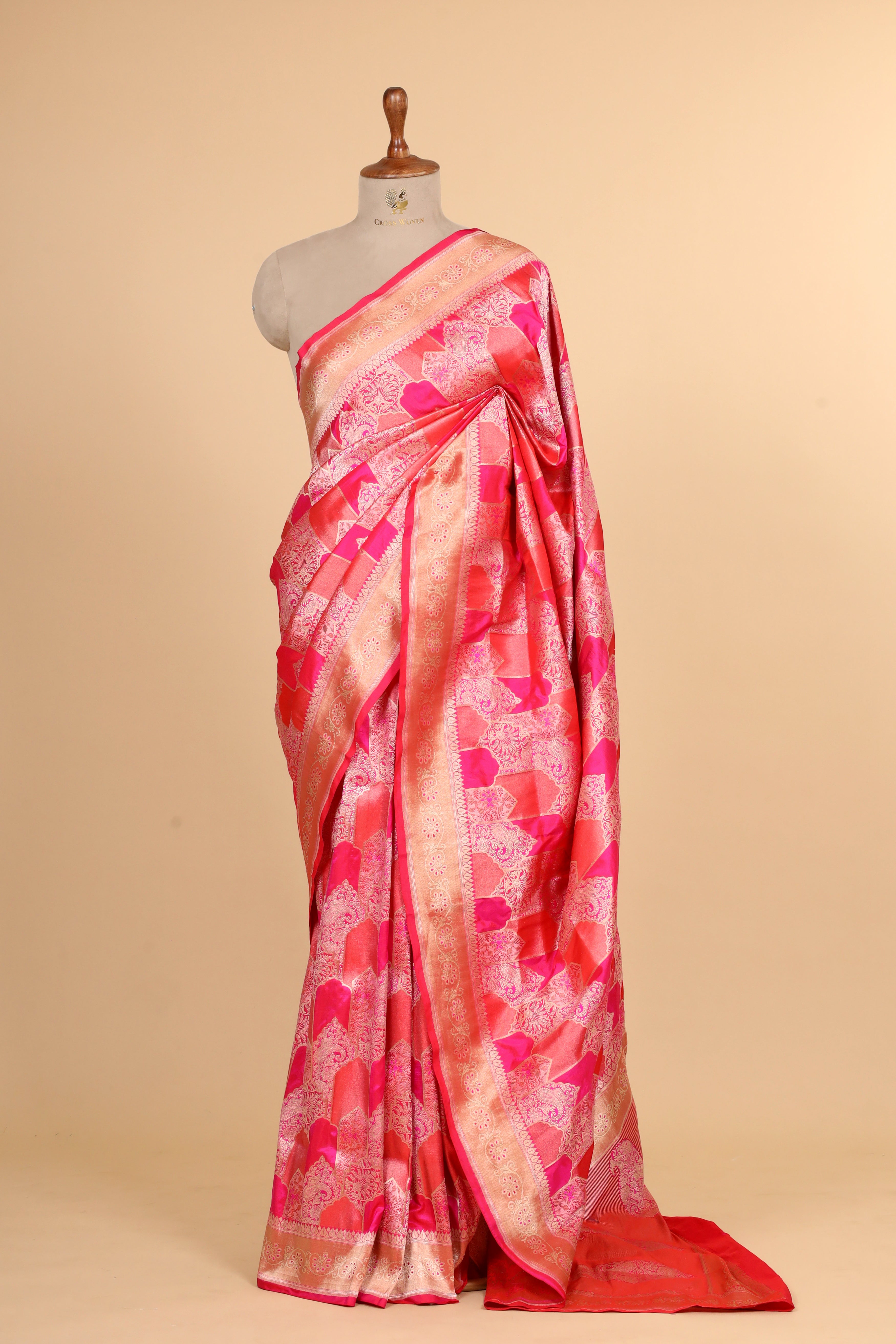 Pink Rangkaat Style Handwoven Pure Banarasi Katan Silk Saree