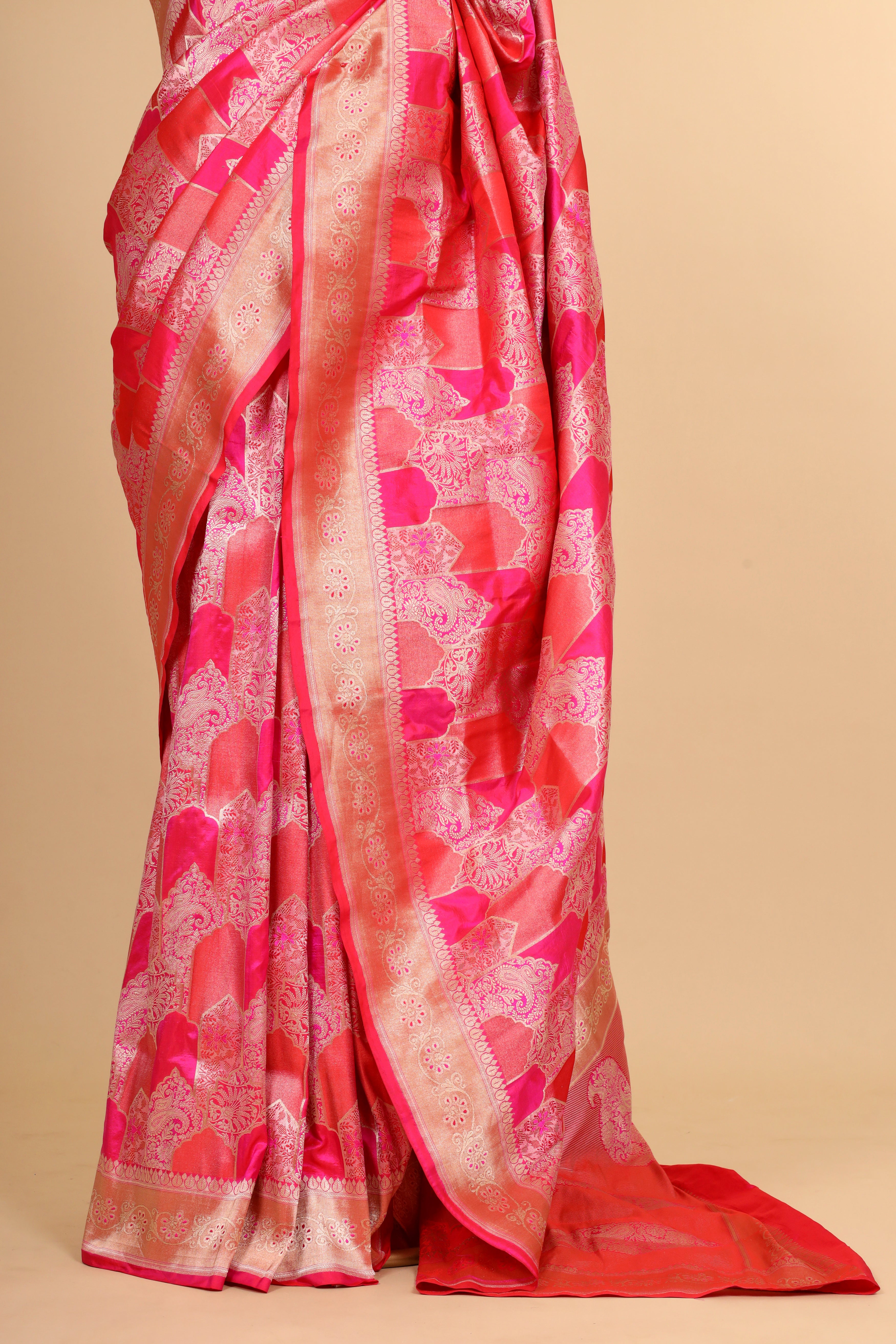 Pink Rangkaat Style Handwoven Pure Banarasi Katan Silk Saree