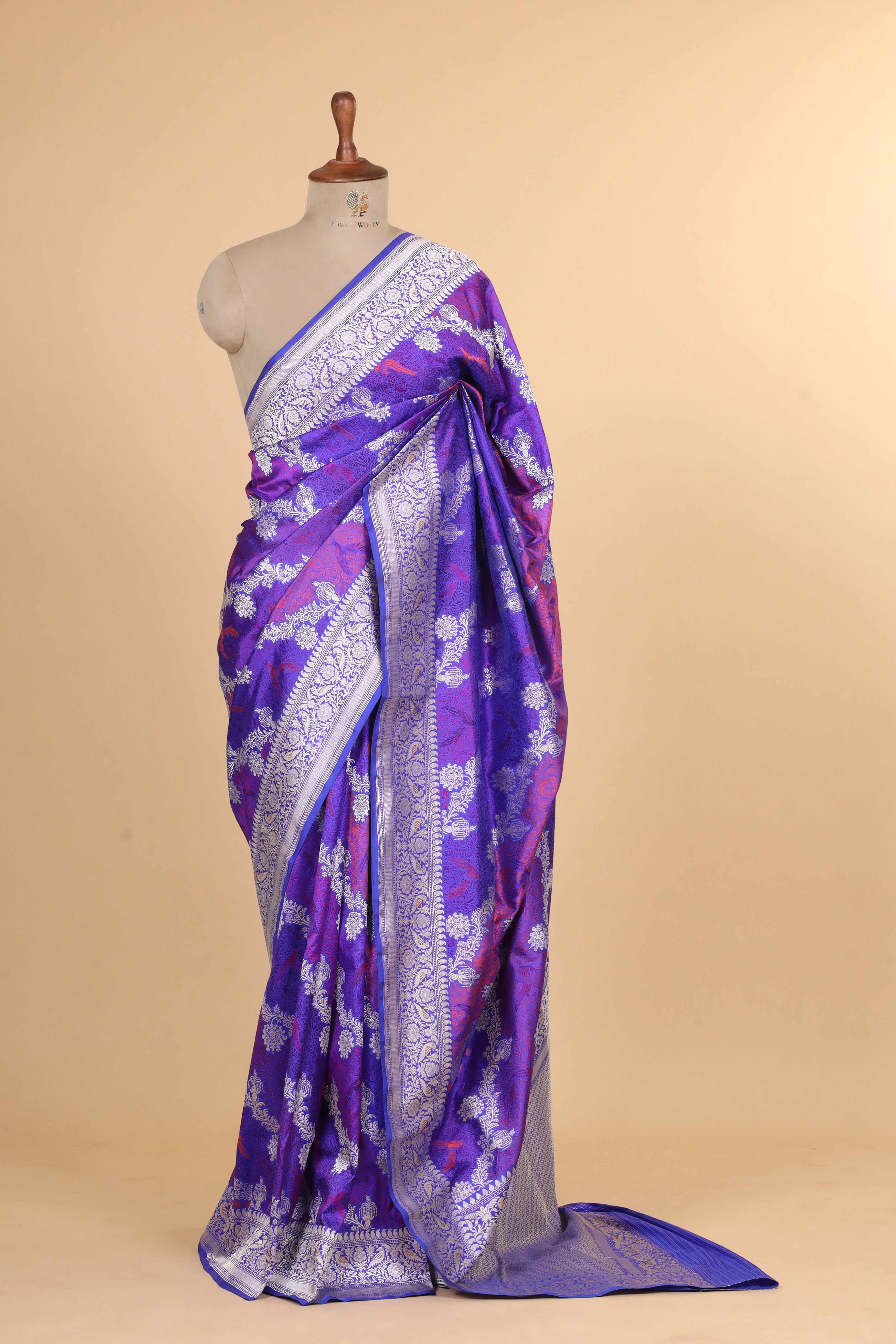 Purple Shikarghah Meenakari Handwoven Pure Banarasi Katan Silk Saree