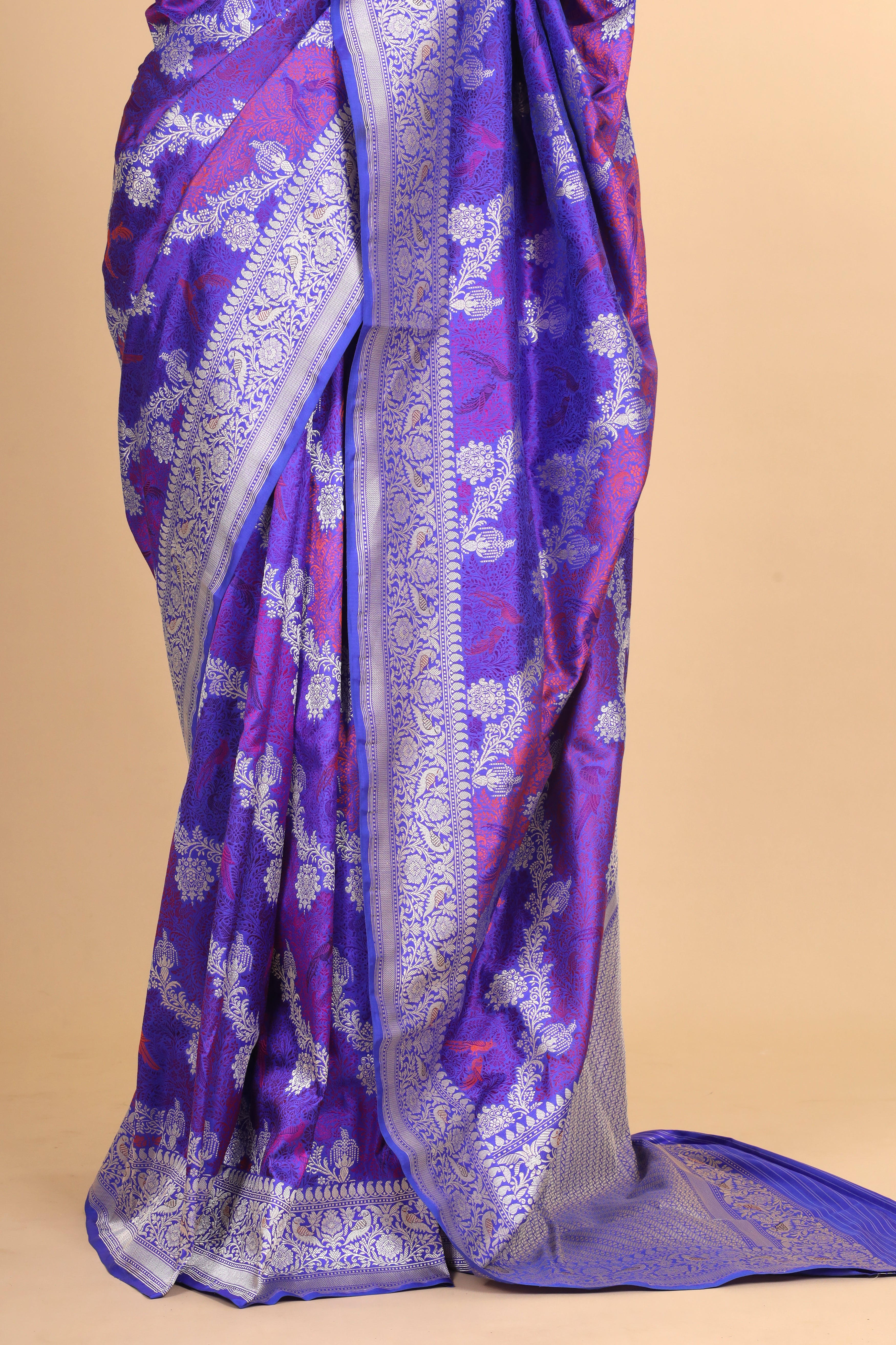 Purple Shikarghah Meenakari Handwoven Pure Banarasi Katan Silk Saree