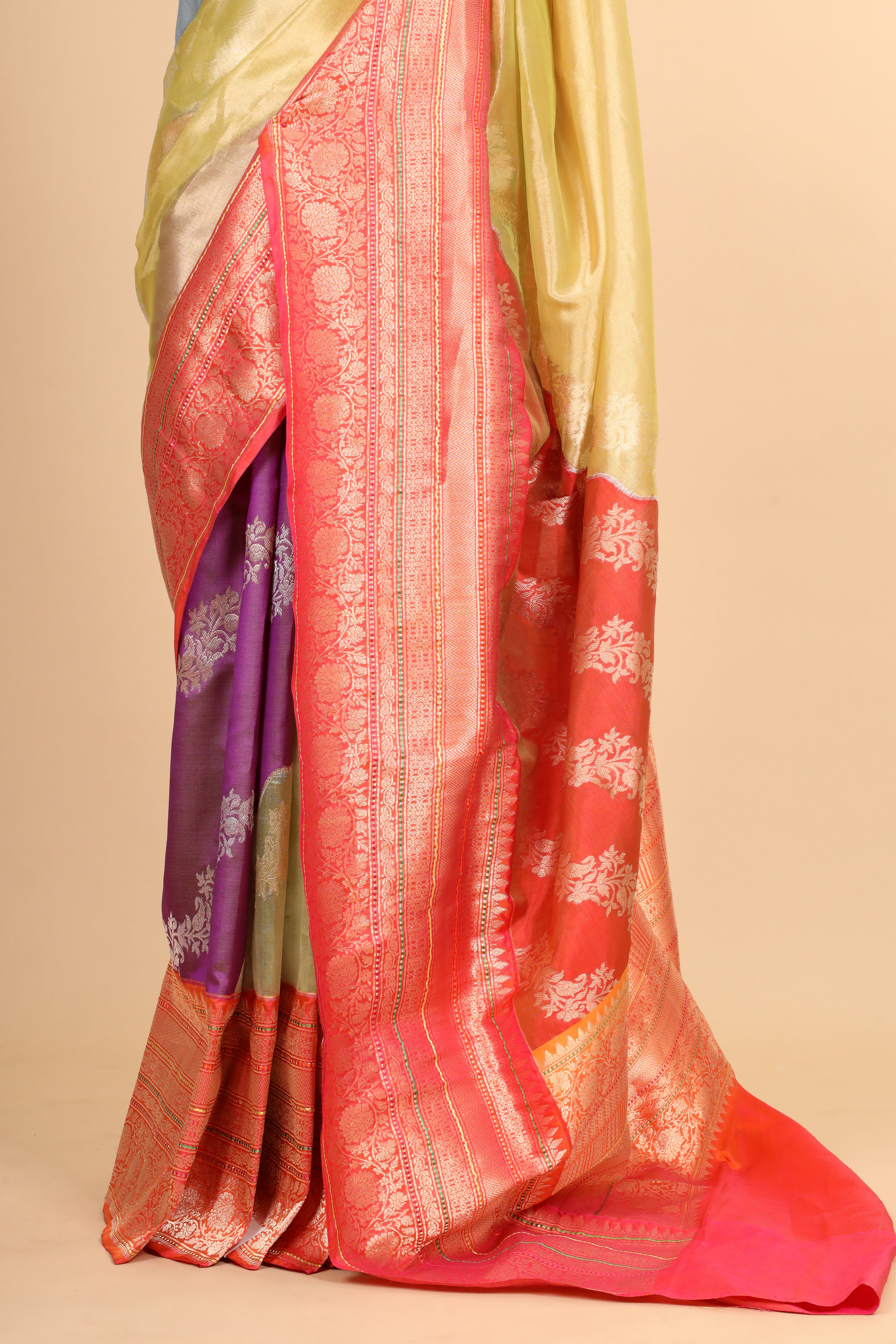 Rangkaat Banarasi Handloom Tissue Silk Saree With Meenakari Katan Border