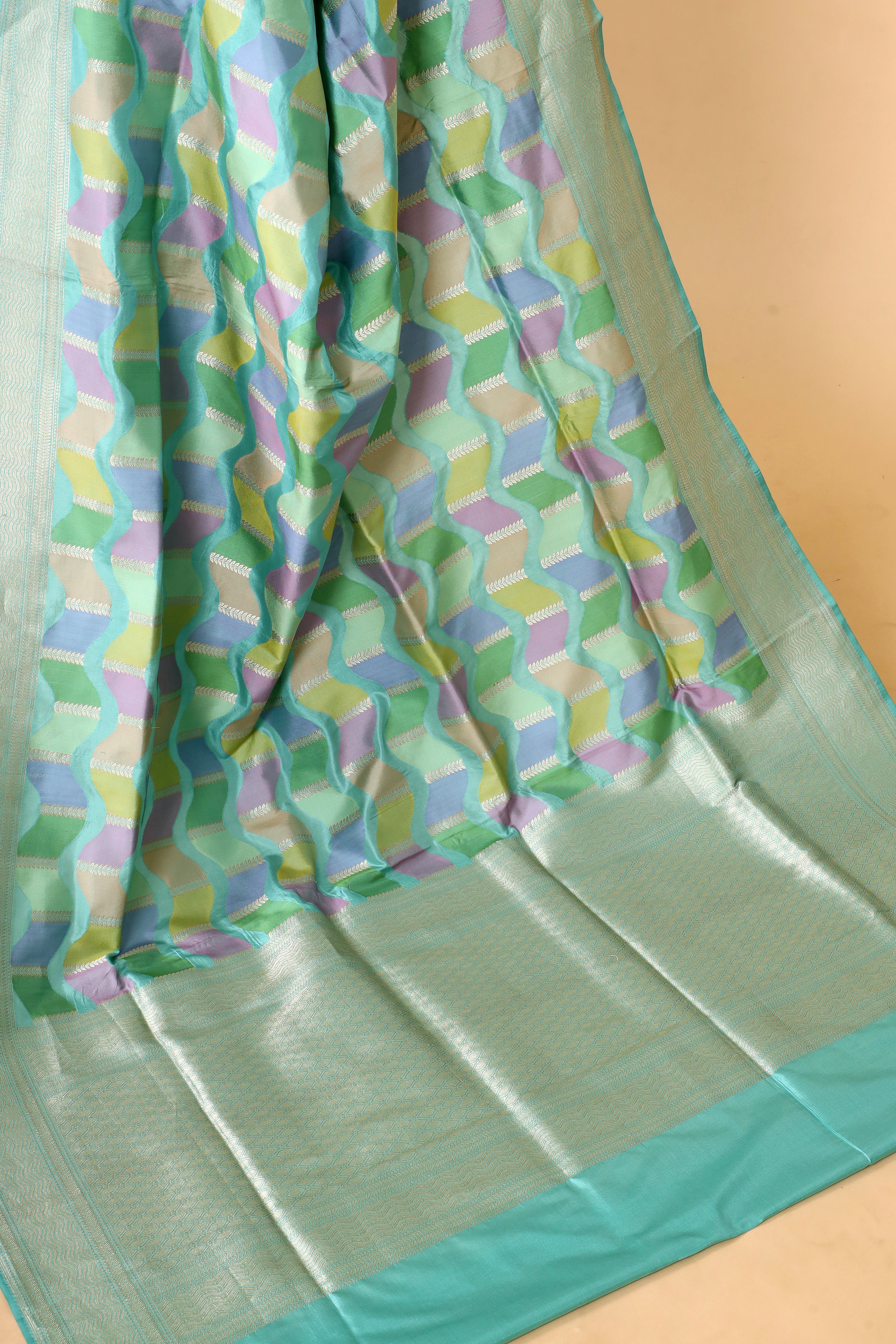 Aqua Blue Rangkaat Pure Banarasi Handloom Katan Silk Saree