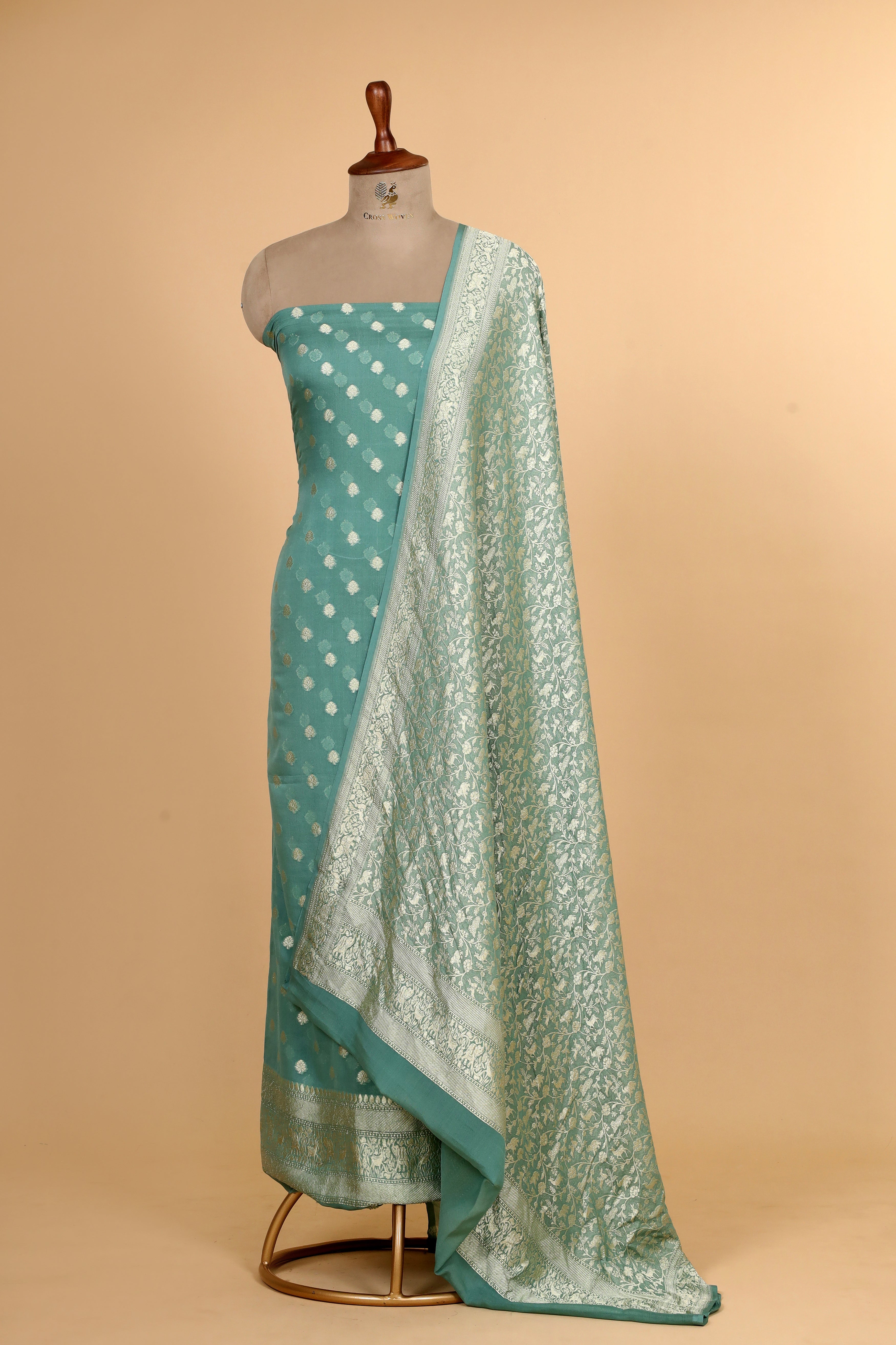 Aqua Blue Georgette Khaddi Suitsets with Shikarghah Dupatta