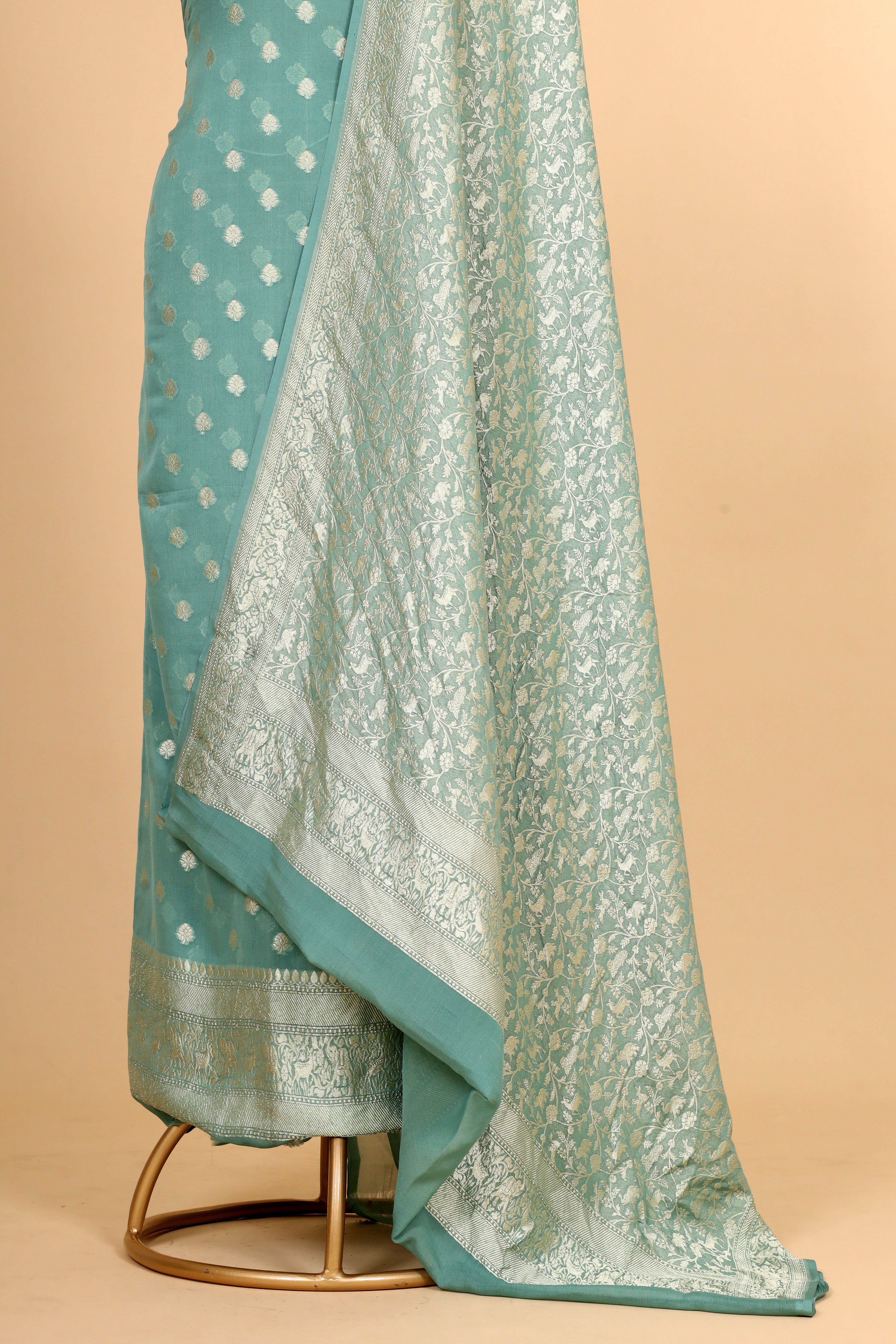 Aqua Blue Georgette Khaddi Suitsets with Shikarghah Dupatta