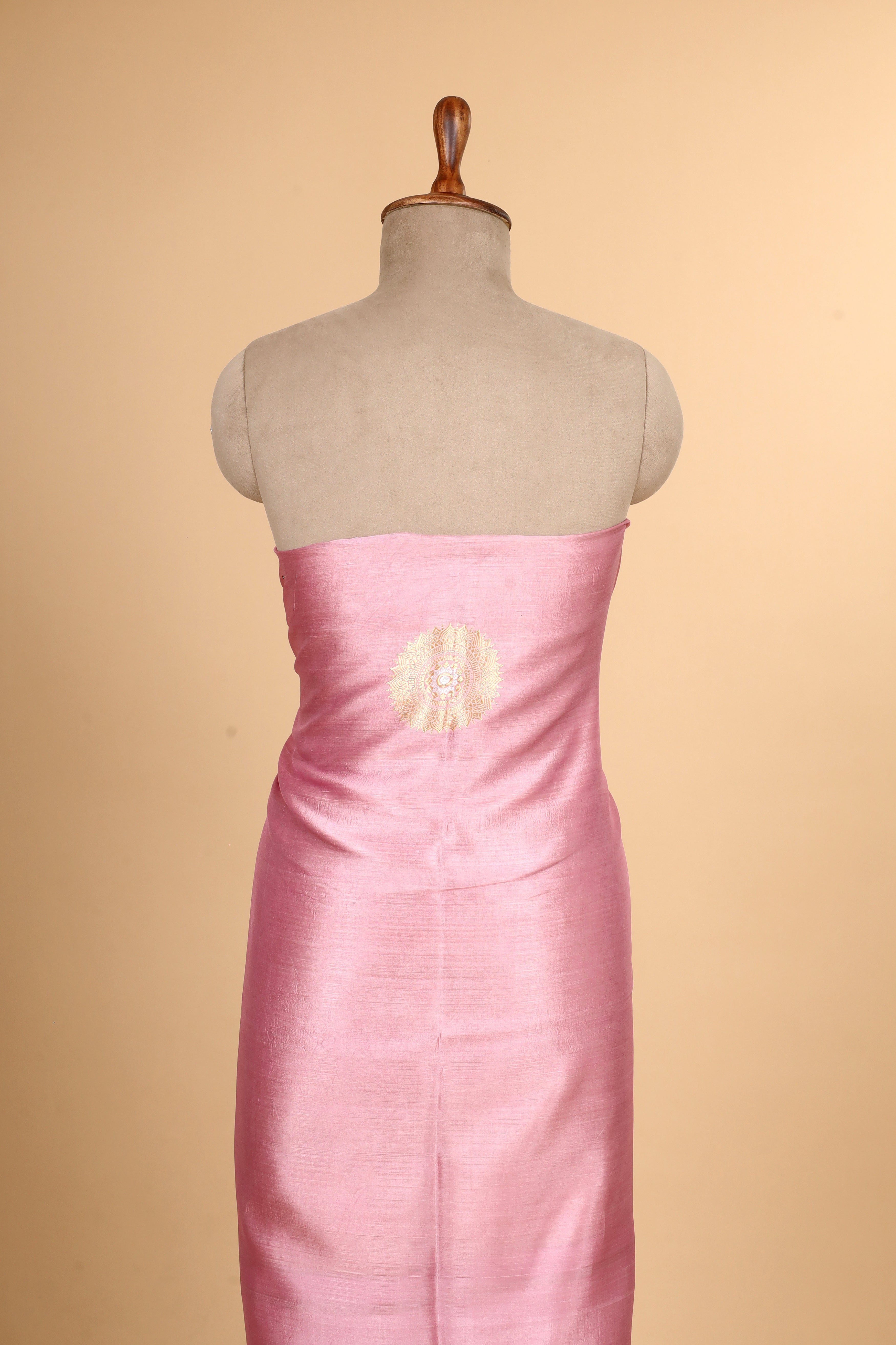 Pastel Pink Banarasi Soft Silk Suit Set With Organza Dupatta