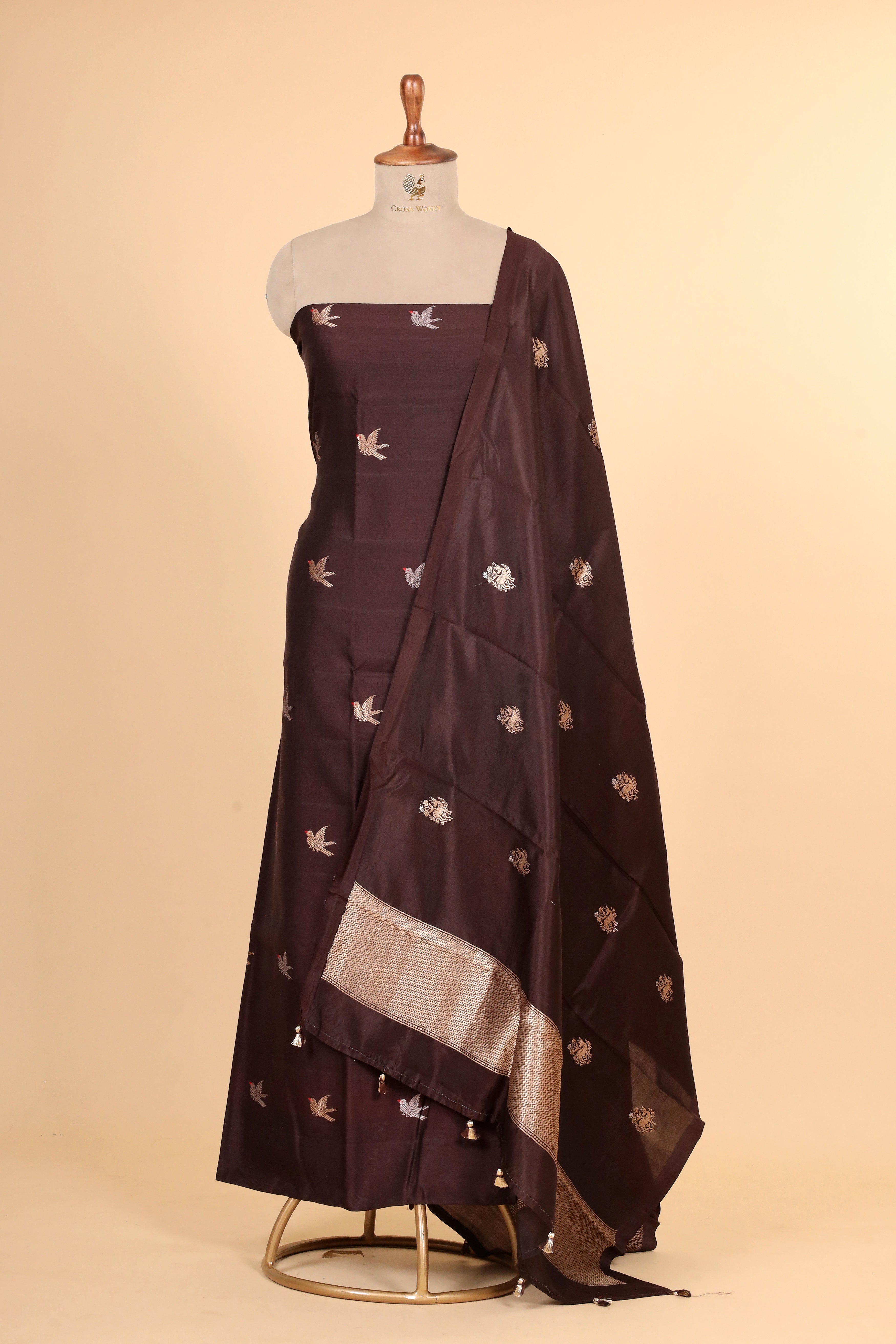 Deep Brown Meenakari Banarasi Soft Silk Suitsets