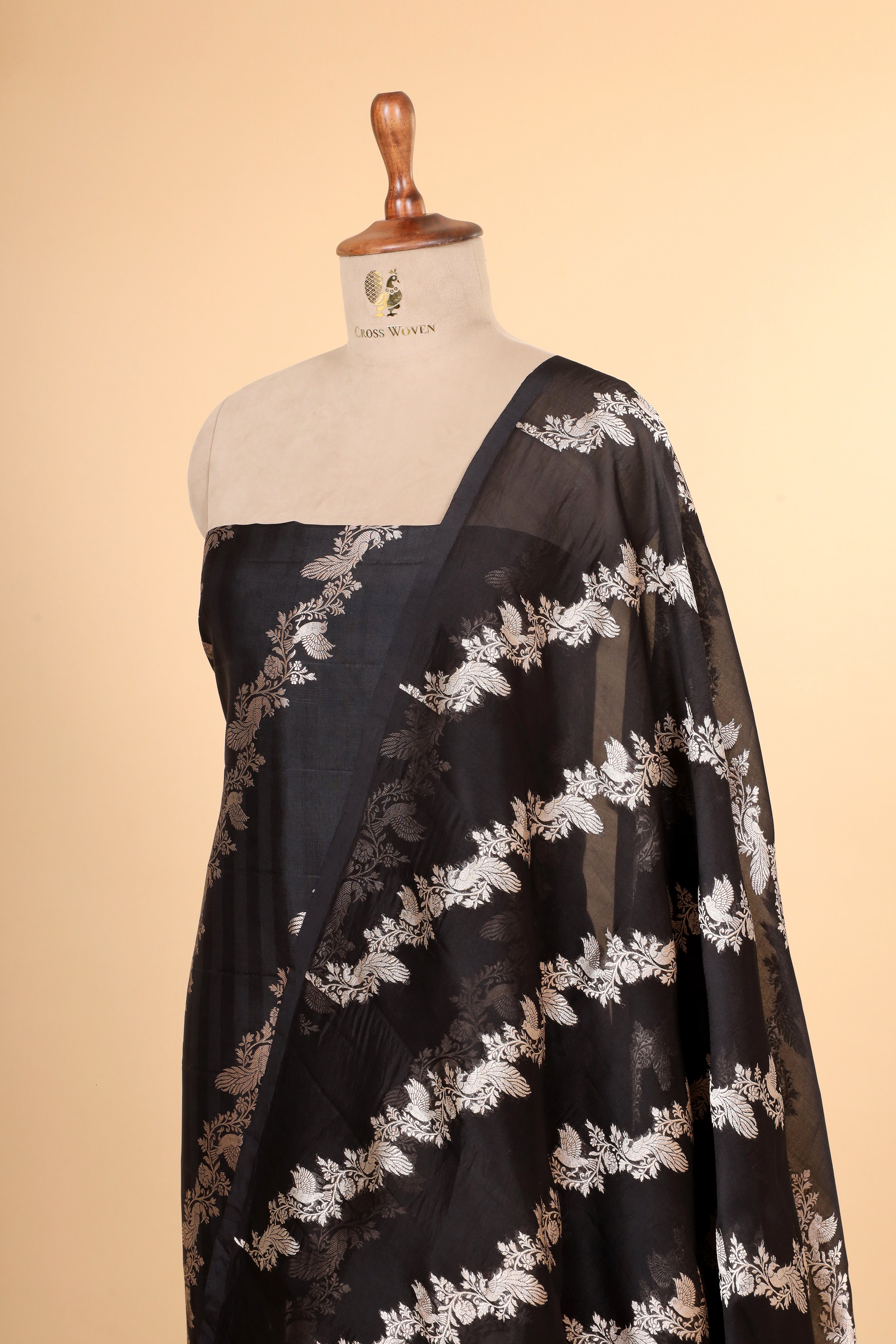 Black Banarasi Soft Silk Suit Set With Organza Dupatta