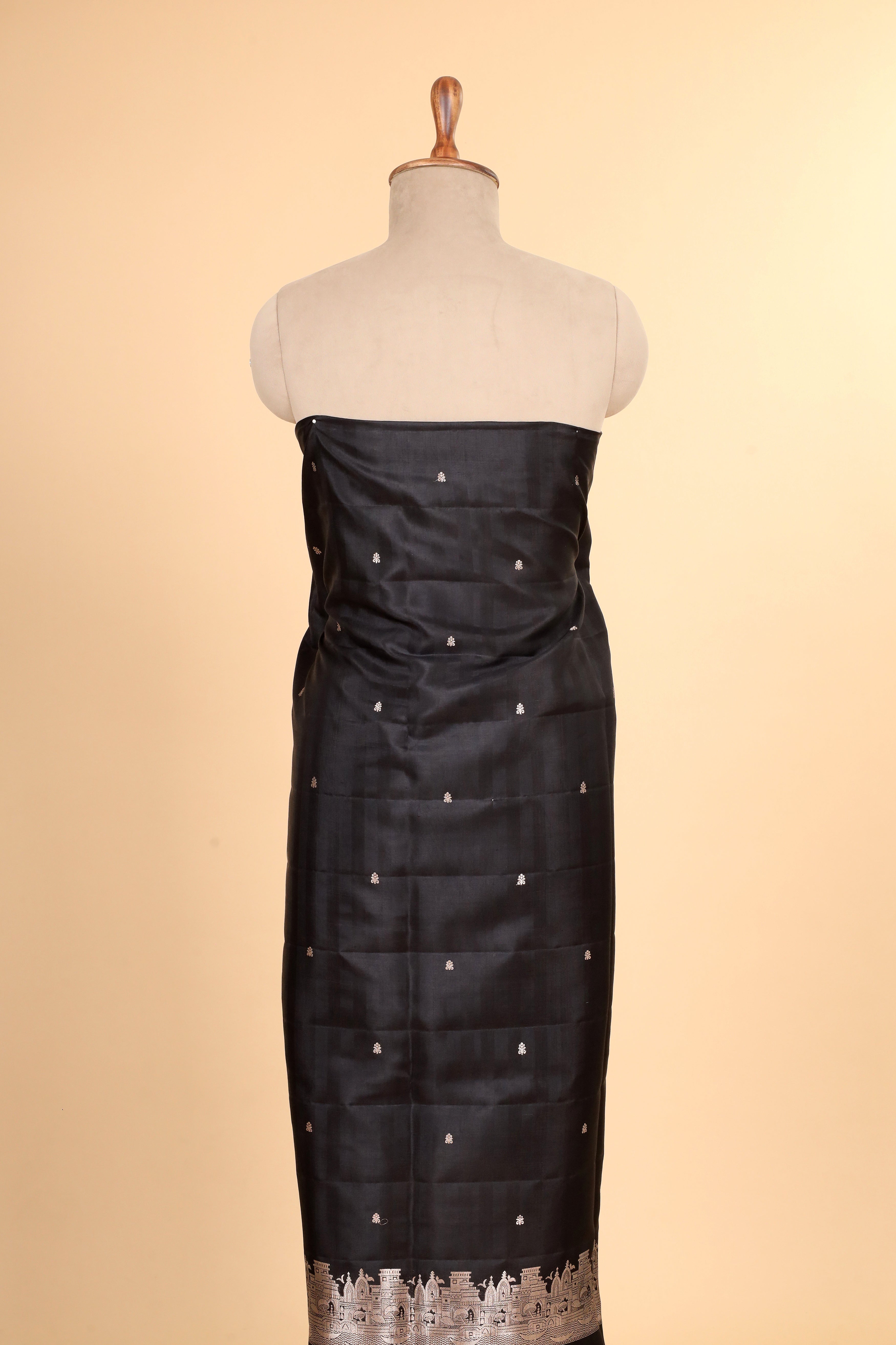 Black Banarasi Soft Silk Suit Set With Organza Dupatta