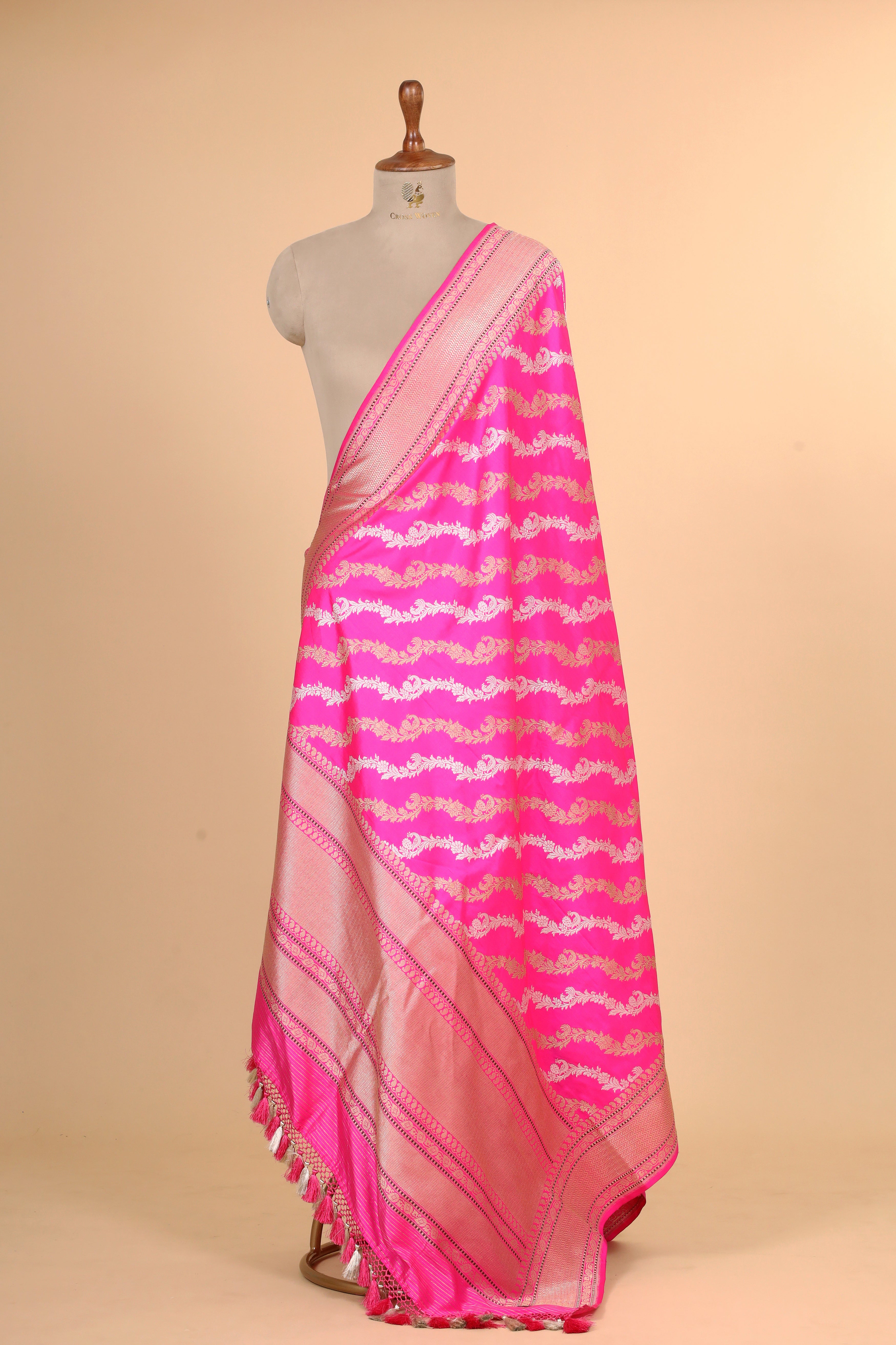Pink Pure Katan Silk Banarasi Handloom Dupatta