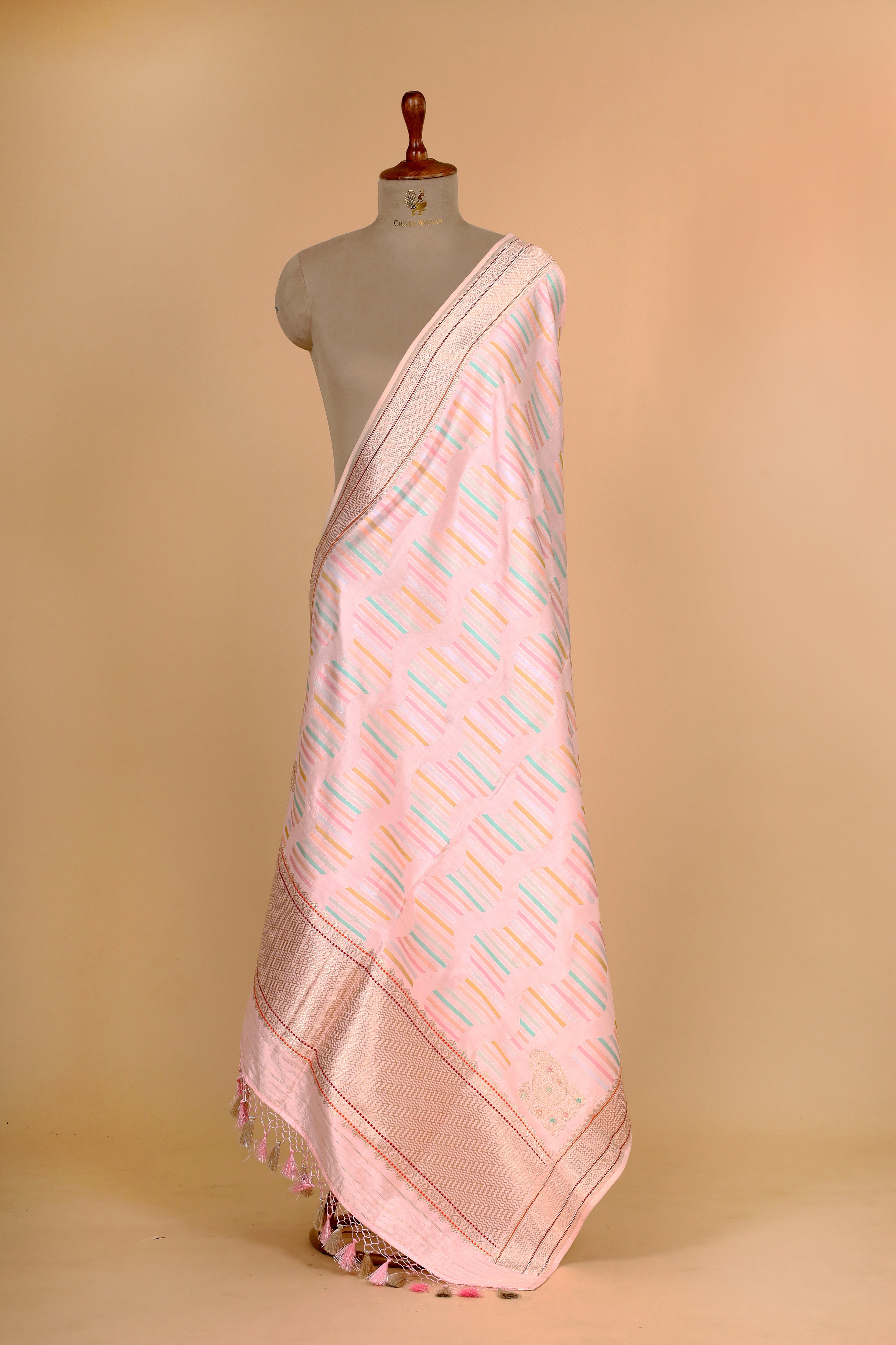 Baby Pink Rangkaat Pure Katan Silk Banarasi Handloom Dupatta