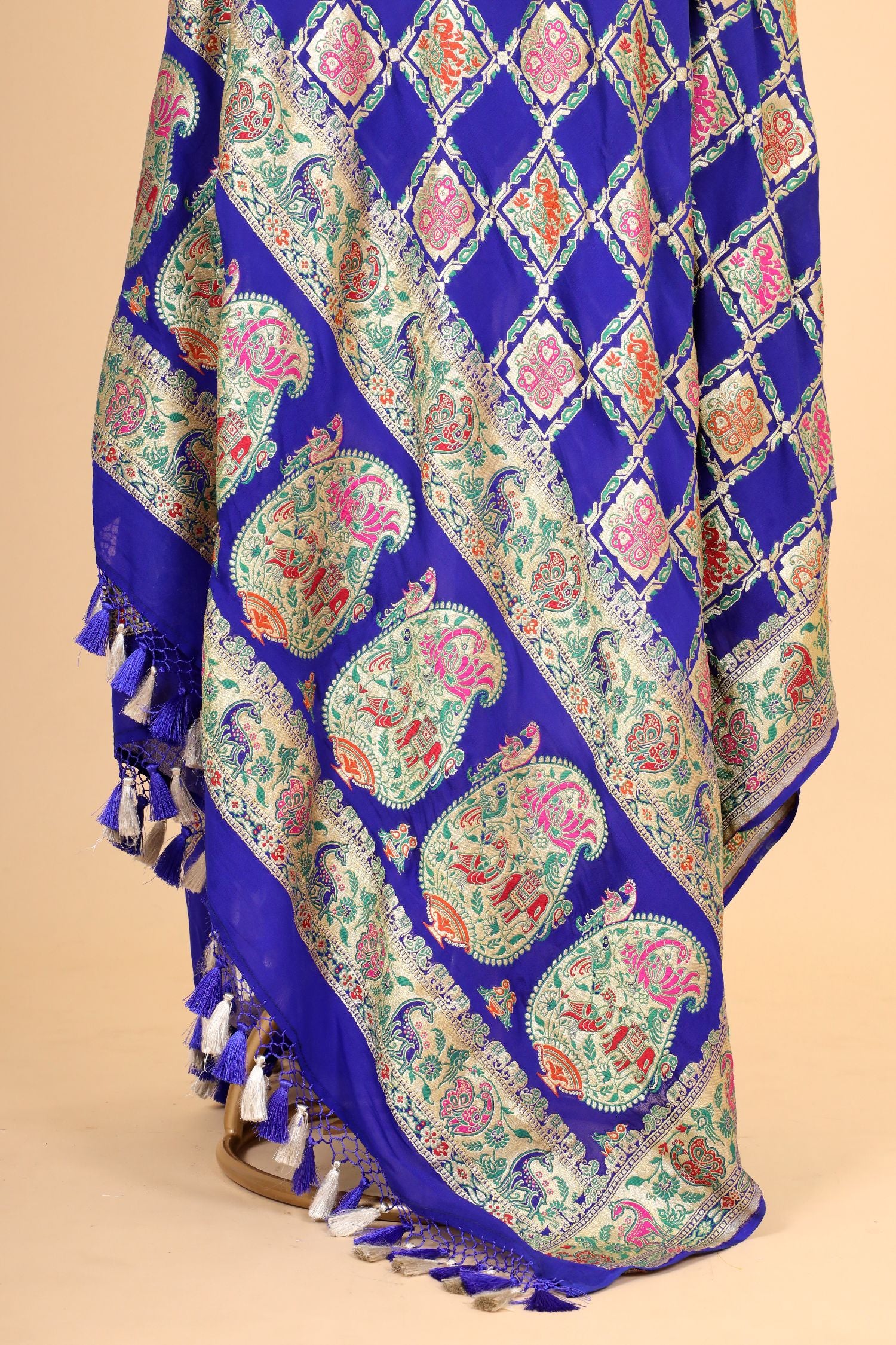 Blue Shikarghah Meenakari Georgette Khaddi Banarasi Handloom Dupatta
