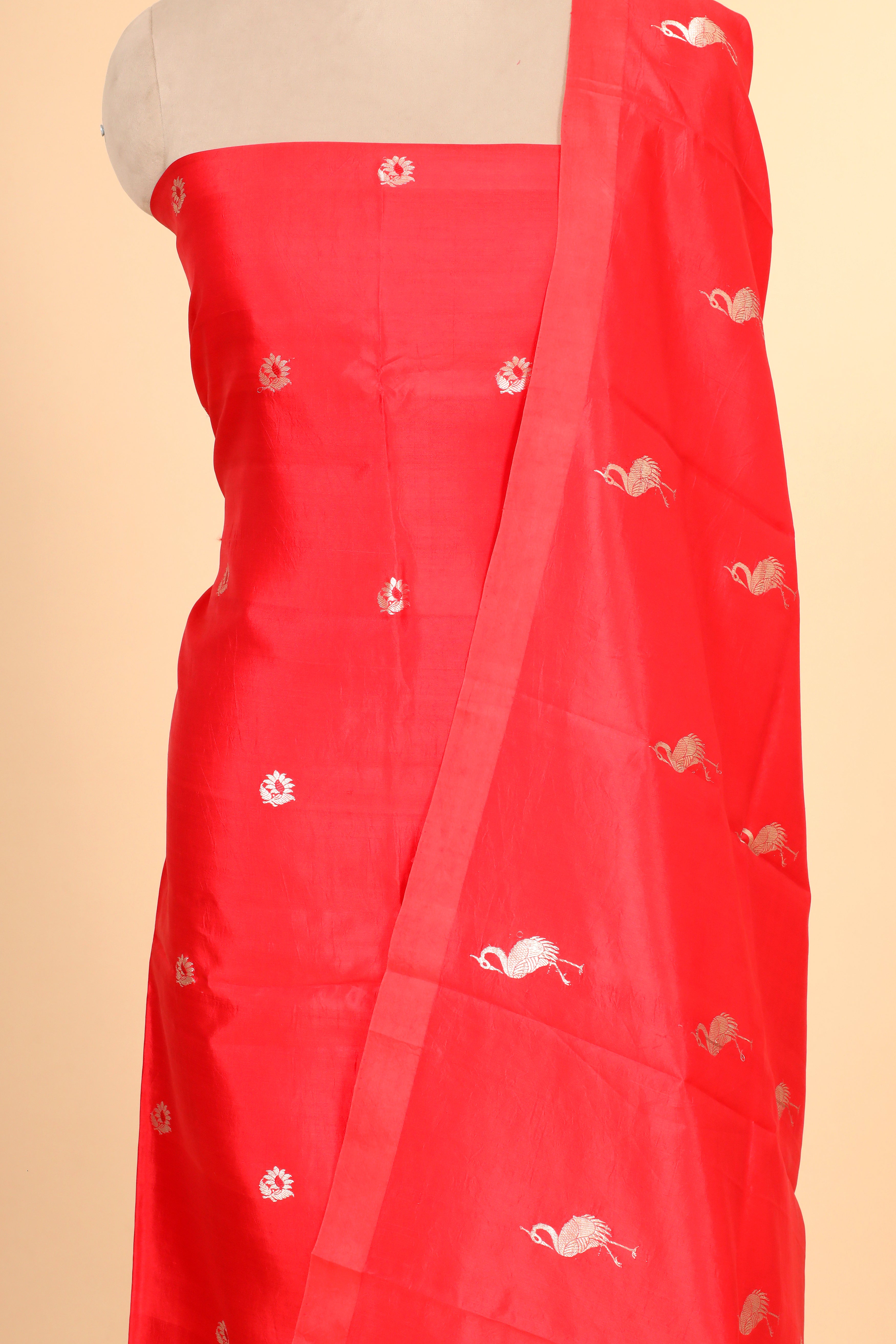 Red Meenakari Banarasi Soft Silk Suitsets