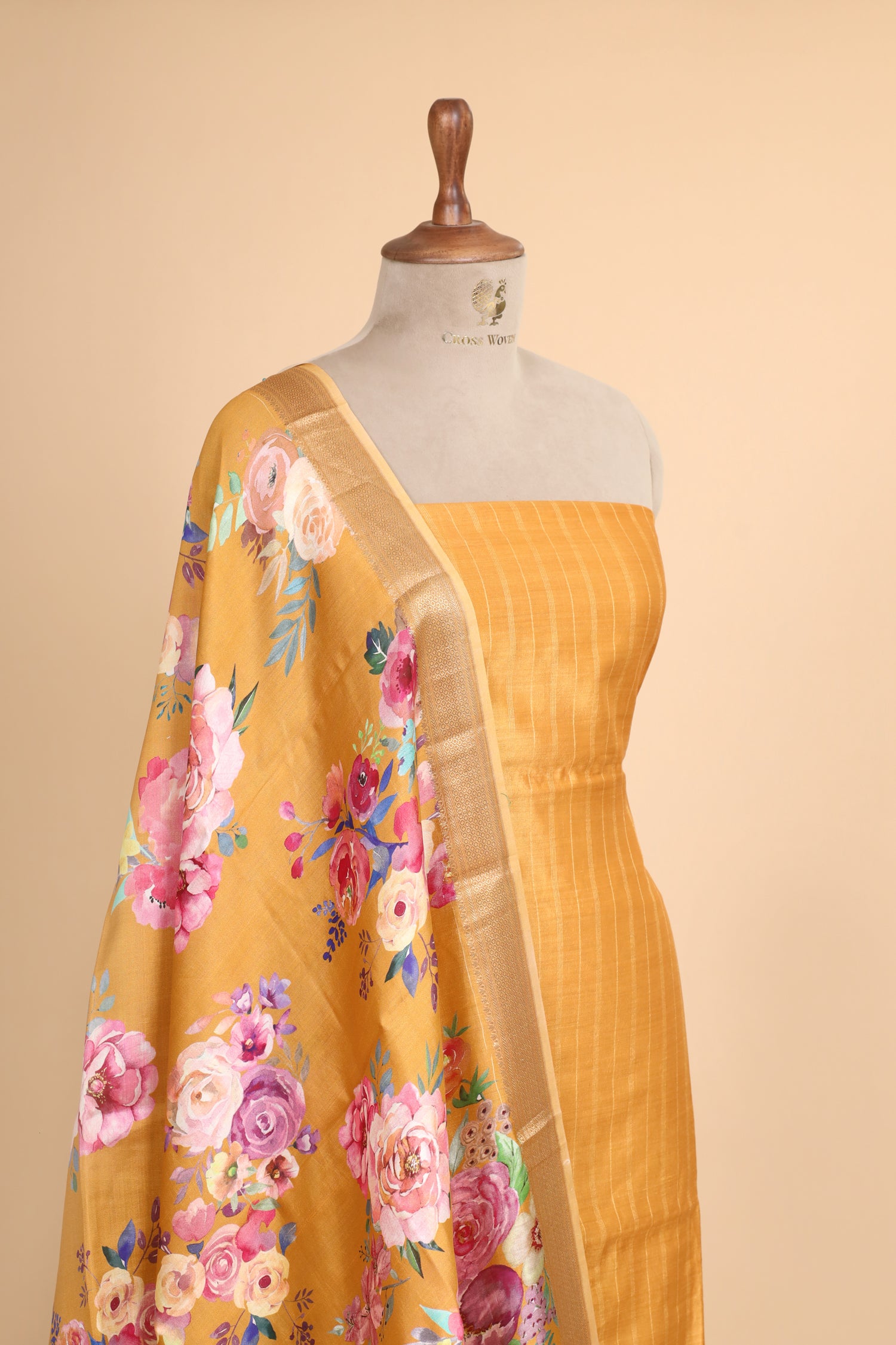 Marigold Yellow Chiniya Silk Suit Set With Printed Chiniya Dupatta