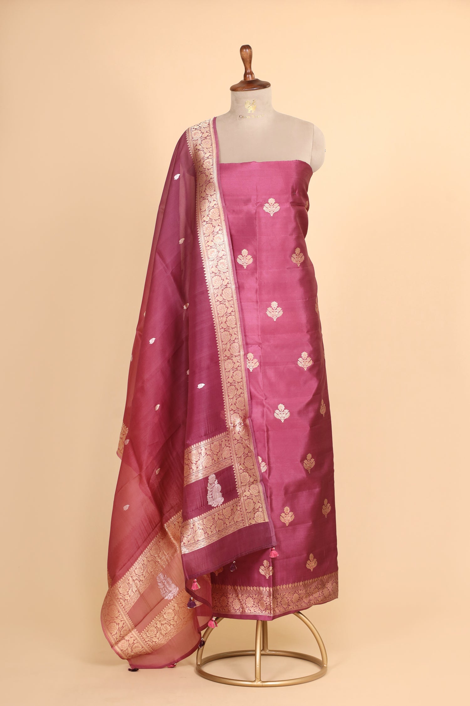 Rose Pink Soft Silk Suit Set With Organza Dupatta