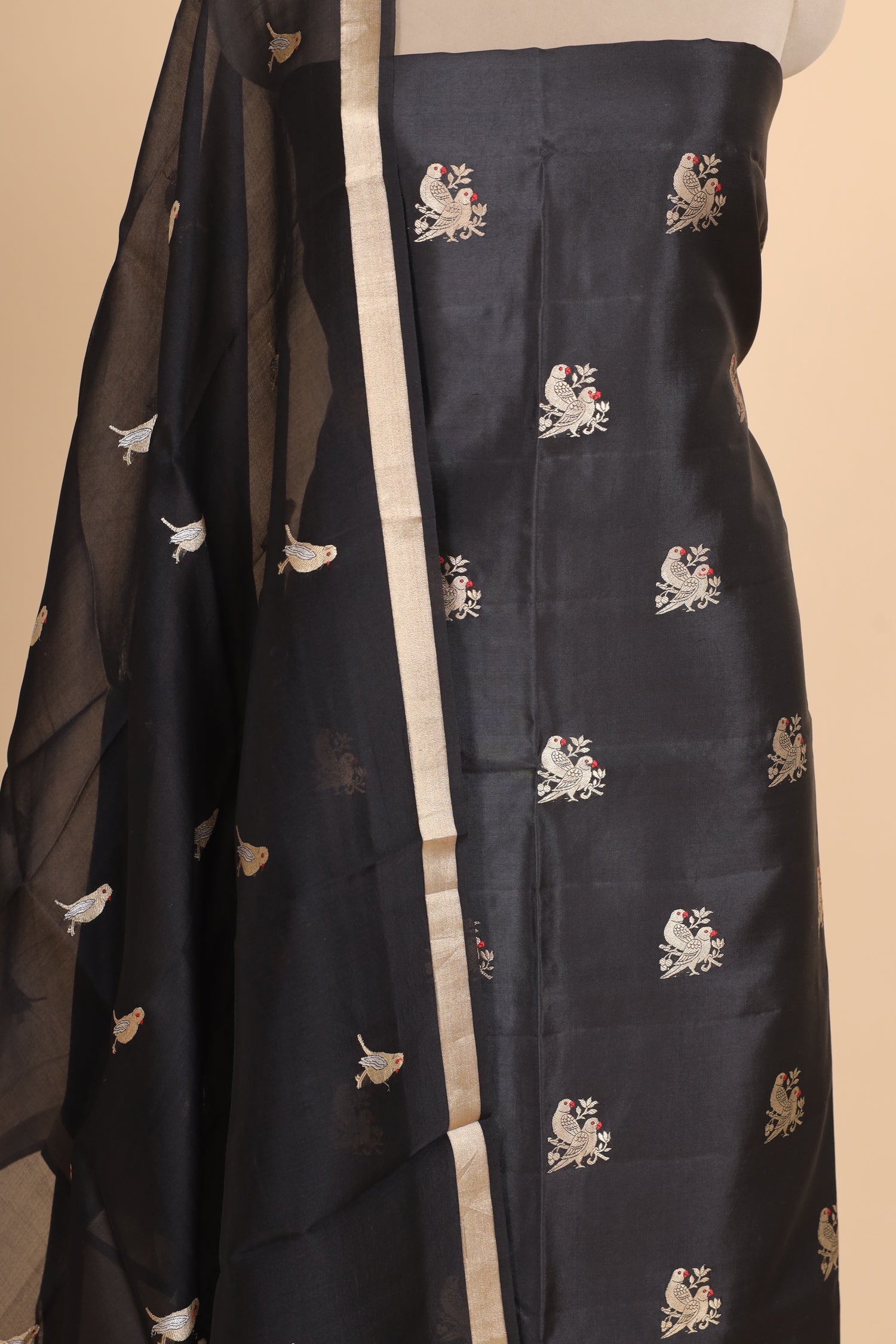 Black Soft Silk Suit Set With Organza Dupatta