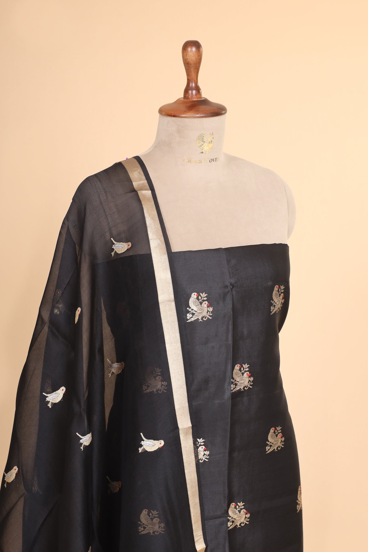 Black Soft Silk Suit Set With Organza Dupatta