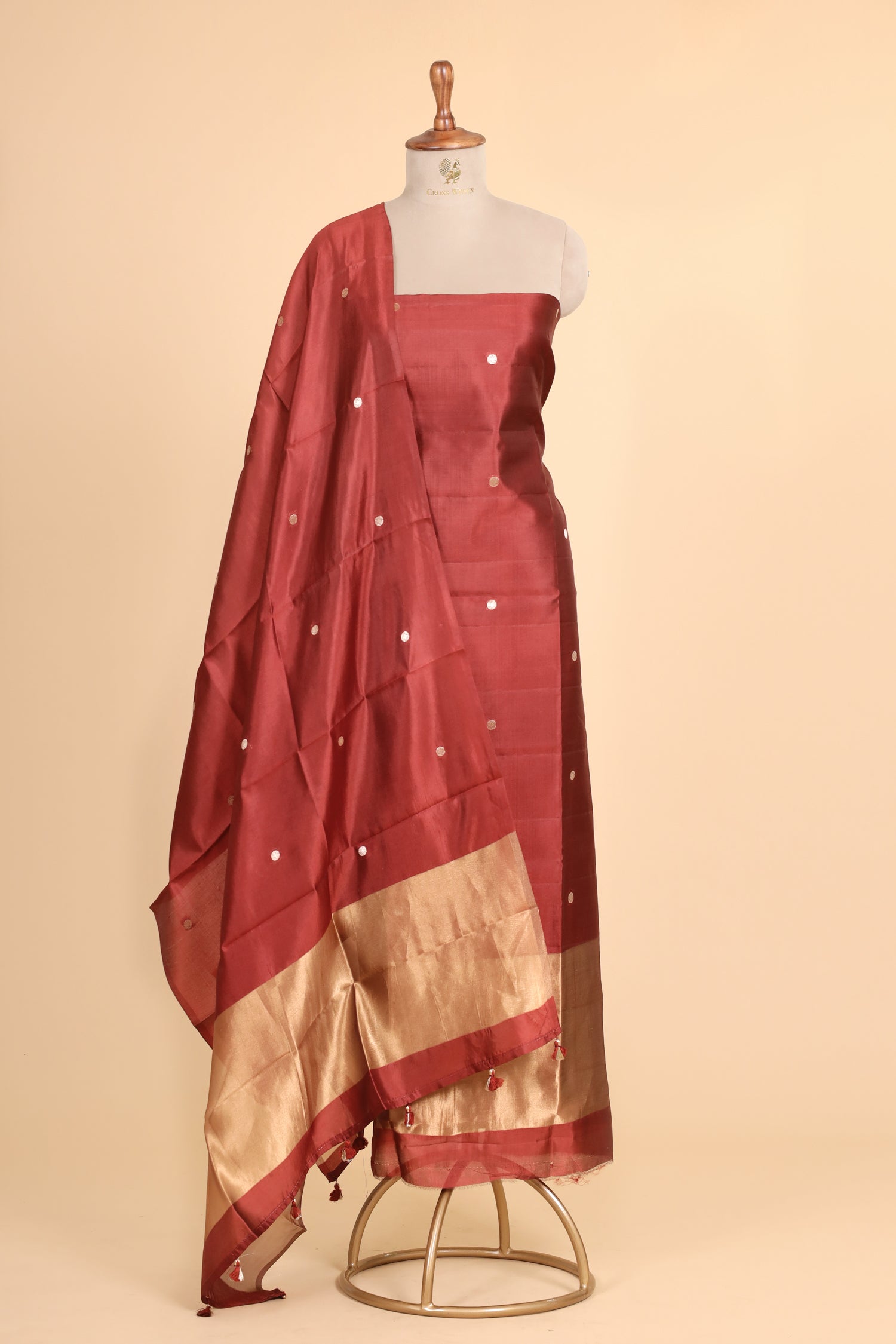 Rust Red Soft Silk Suit Set With Tissue Border Dupatta