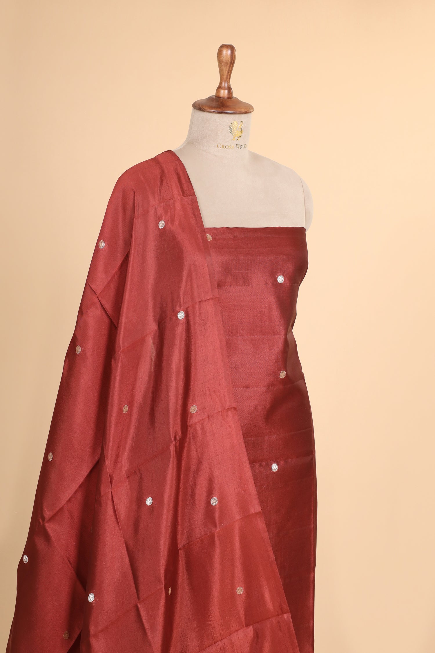 Rust Red Soft Silk Suit Set With Tissue Border Dupatta