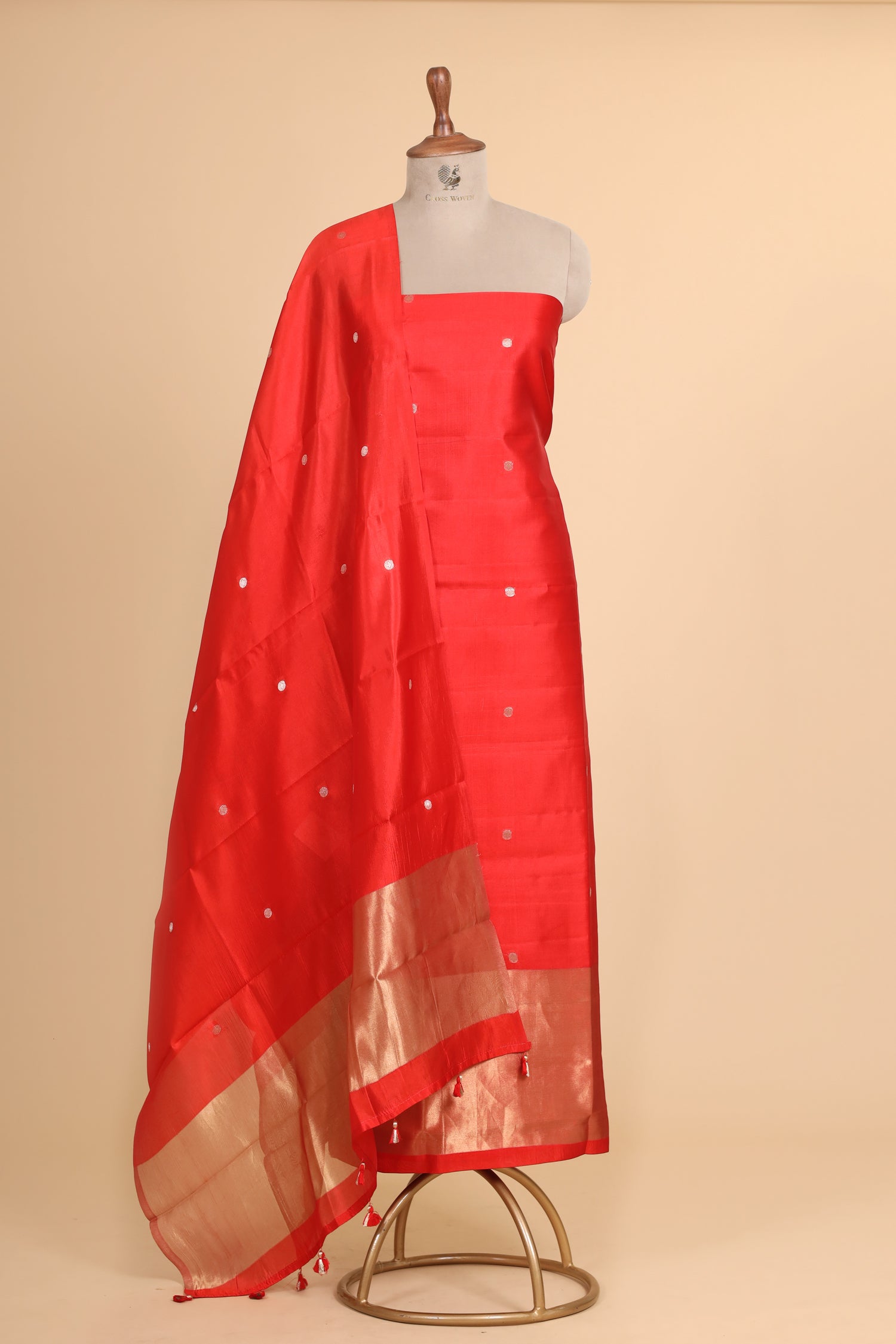 Red Soft Silk Suit Set With Tissue Border Dupatta