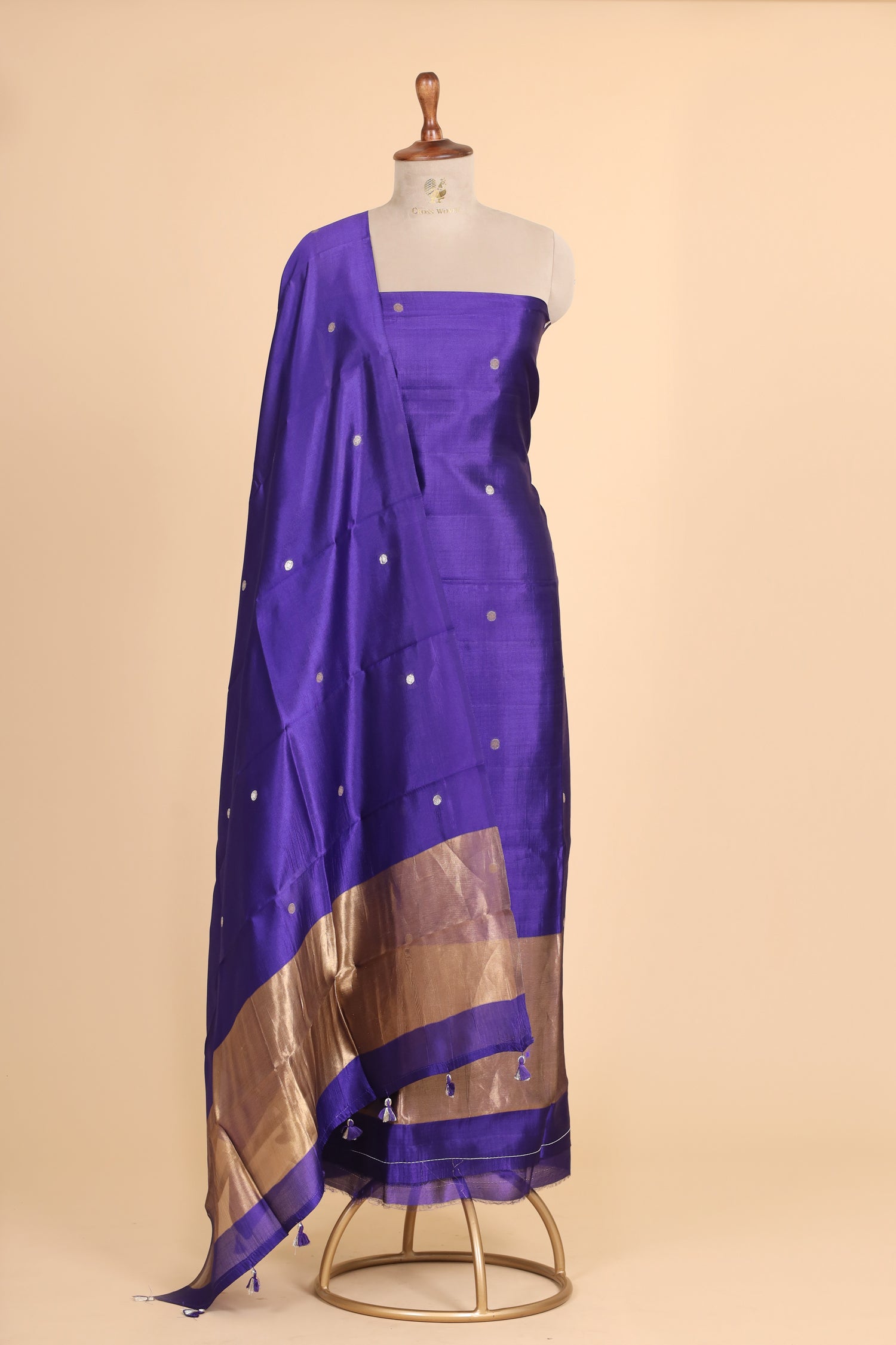 Deep Purple Soft Silk Suit Set With Tissue Border Dupatta