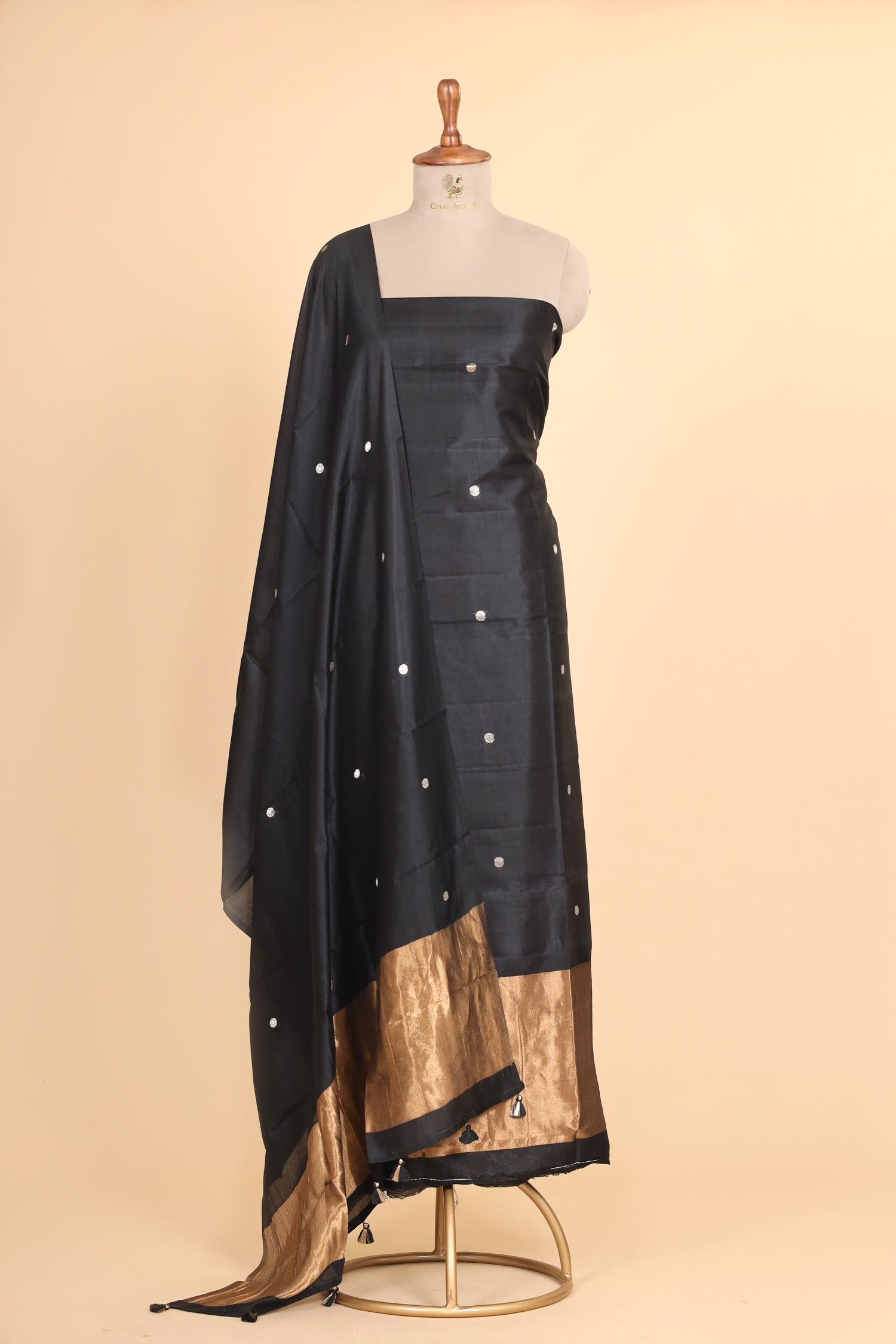 Black Soft Silk Suit Set With Tissue Border Dupatta