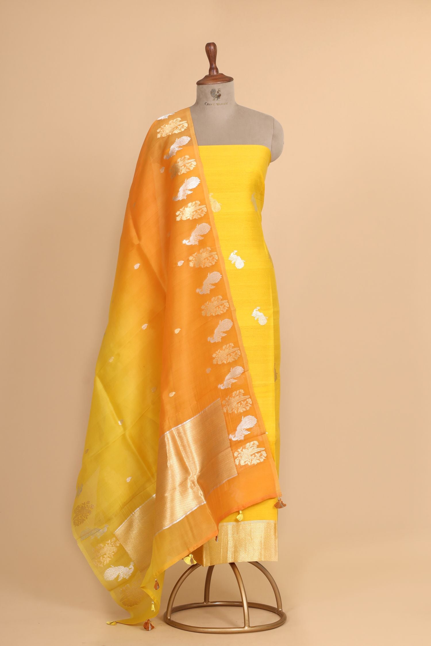 Sunshine Yellow Premium Cotton Banarasi Suit With Organza Dupatta