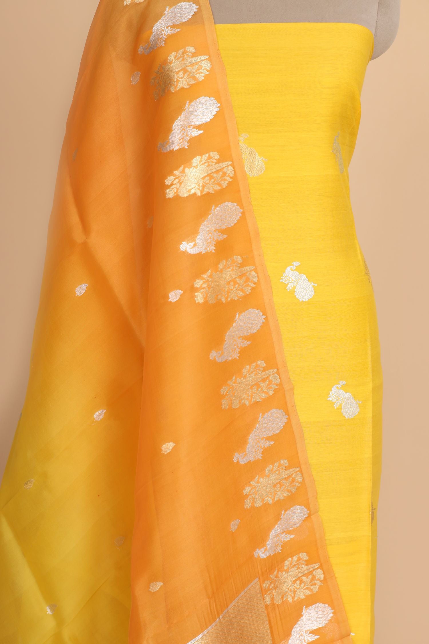 Sunshine Yellow Premium Cotton Banarasi Suit With Organza Dupatta