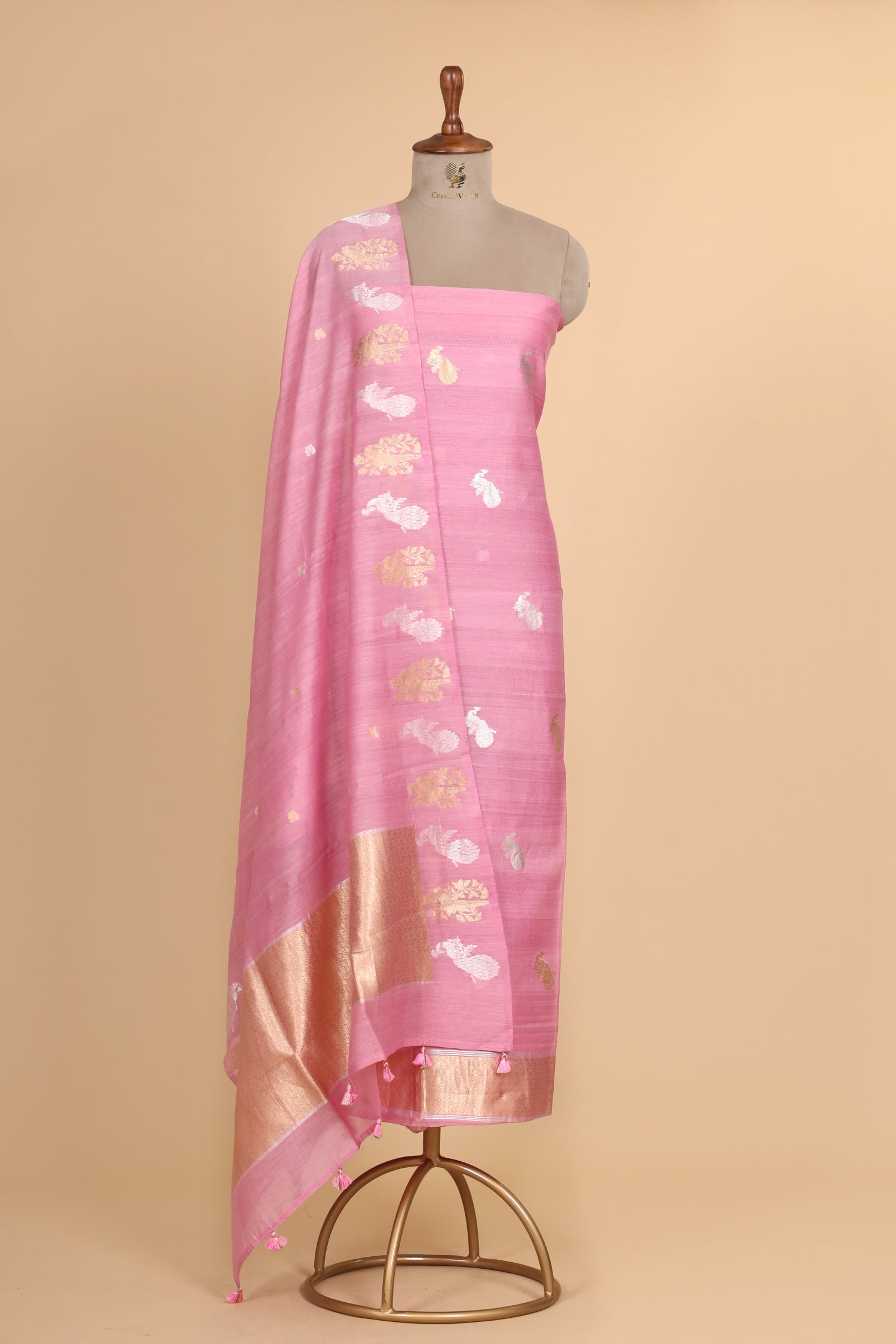 Rose Pink Premium Cotton Banarasi Suit With Organza Dupatta