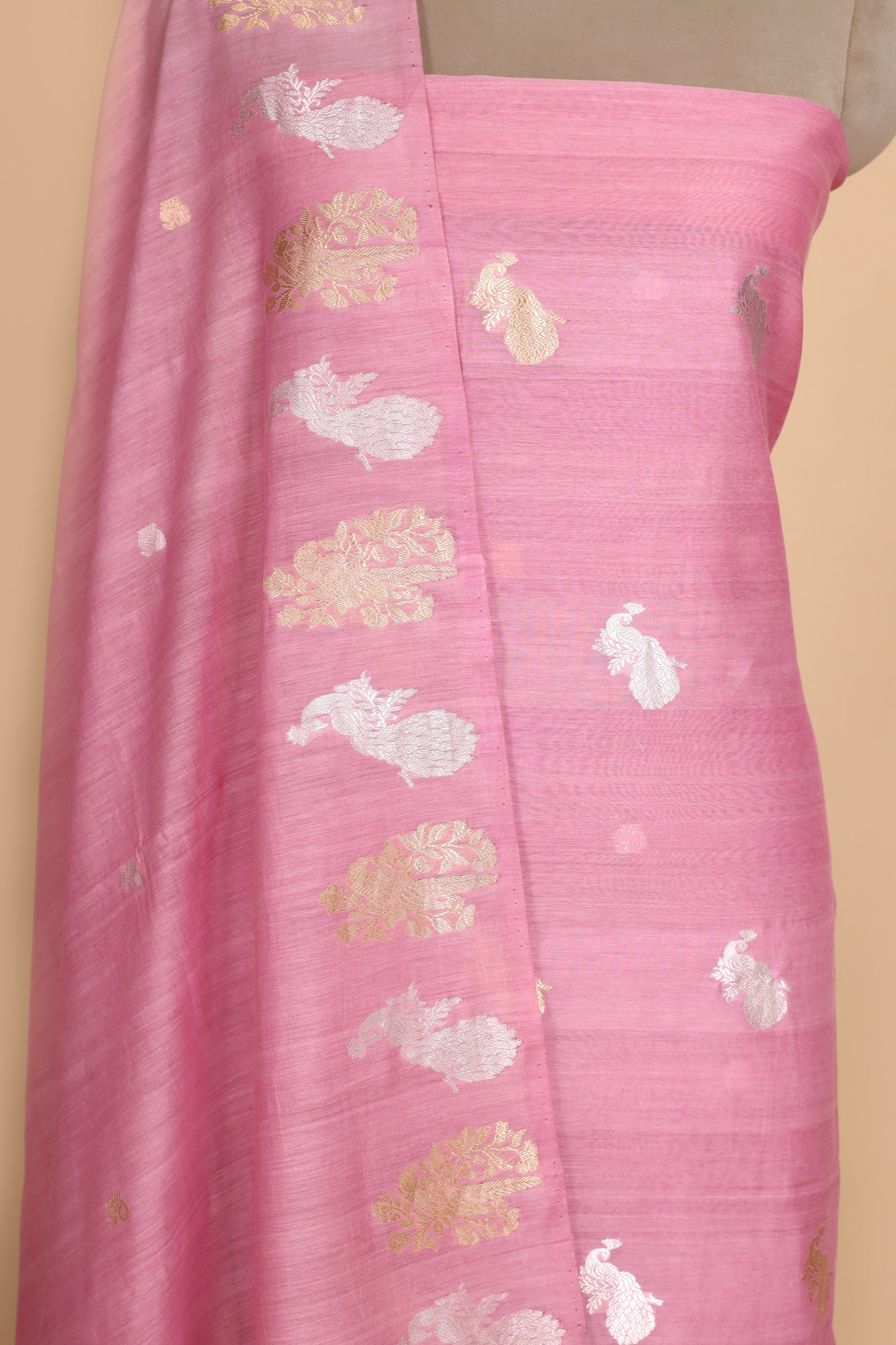 Rose Pink Premium Cotton Banarasi Suit With Organza Dupatta