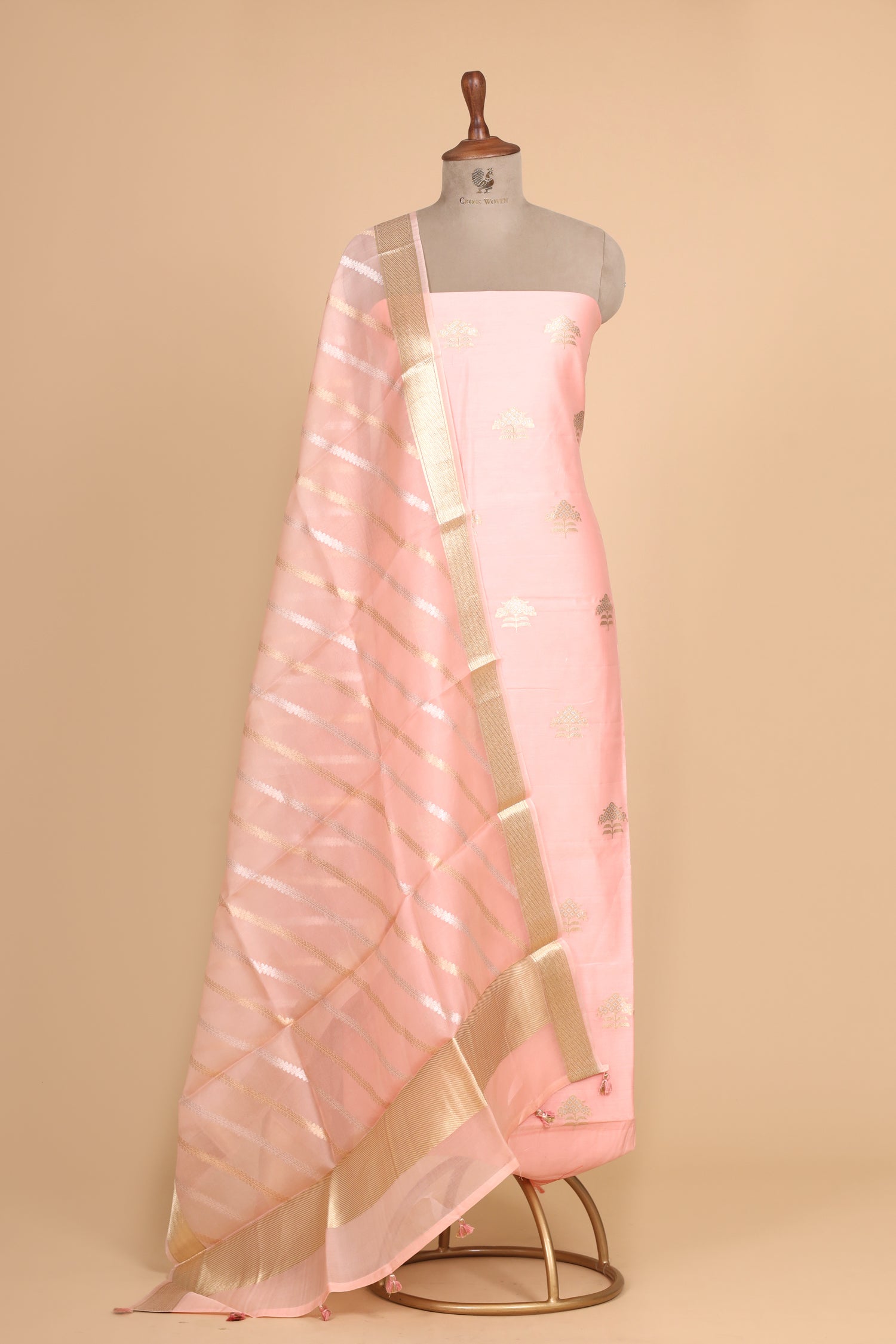 Baby Pink Premium Cotton Banarasi Suit With Organza Dupatta