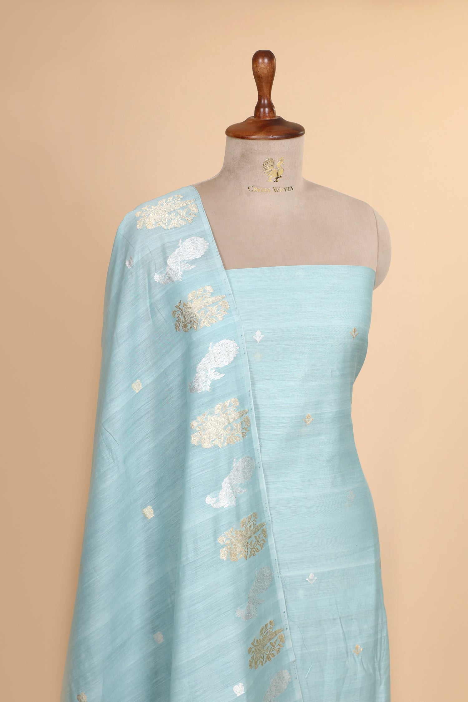 Powder Blue Premium Cotton Banarasi Suit With Organza Dupatta