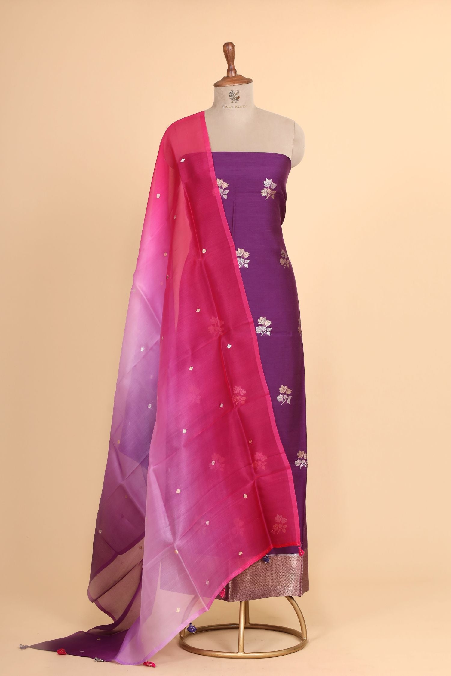 Royal Purple Premium Cotton Banarasi Suit With Organza Dupatta