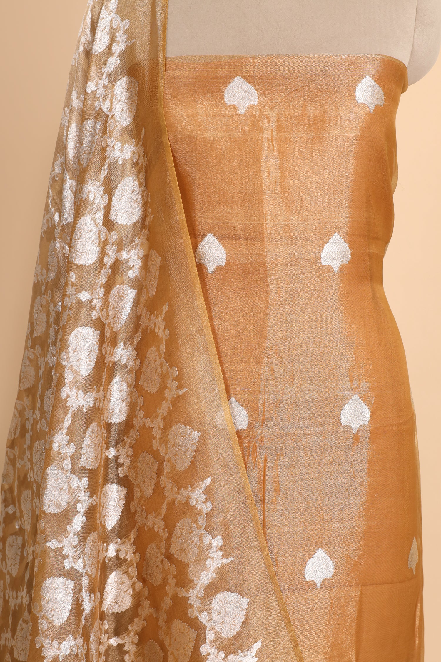 Honey Gold Yellow Tissue Silk Suit Set with Jaal Dupatta