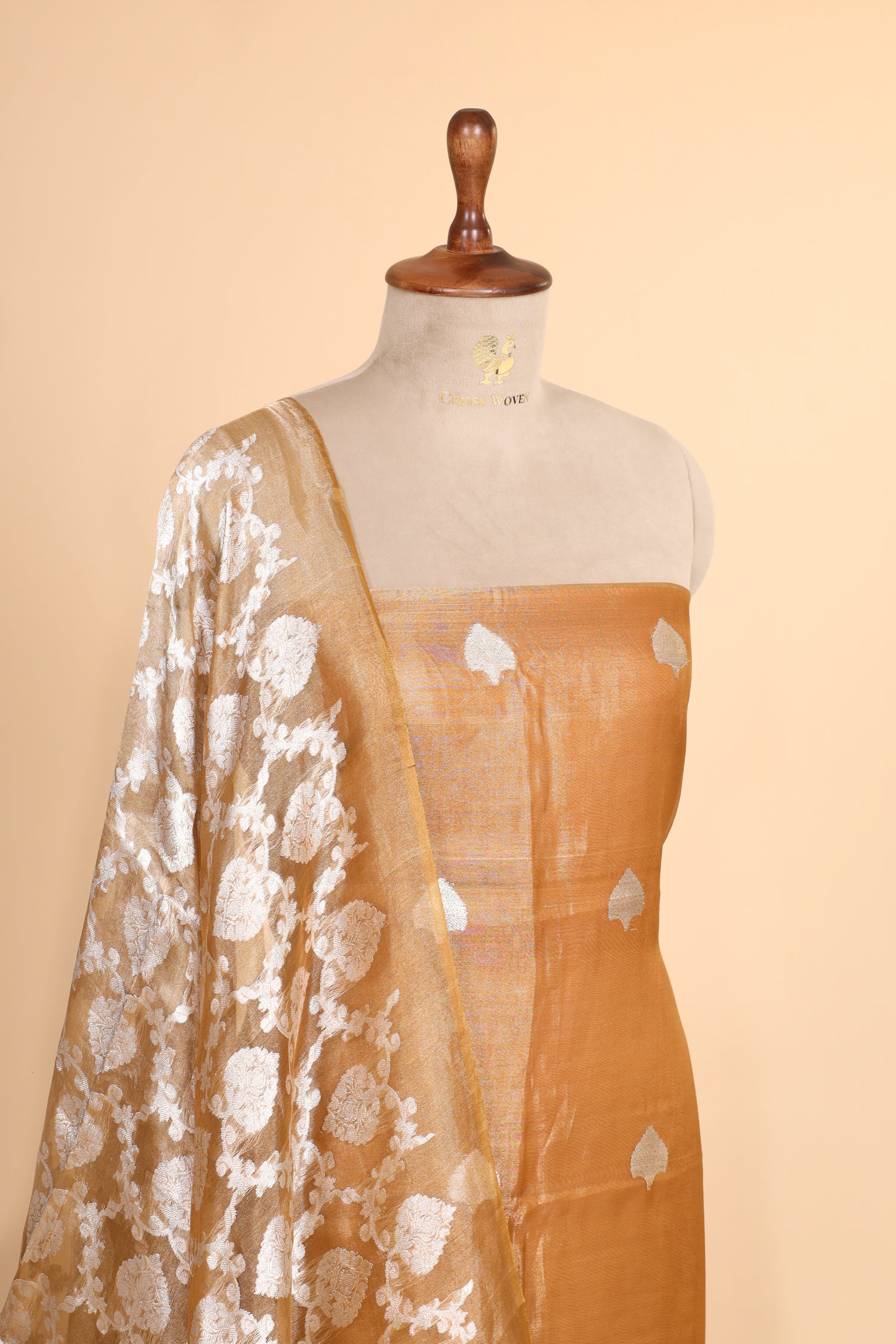 Honey Gold Yellow Tissue Silk Suit Set with Jaal Dupatta