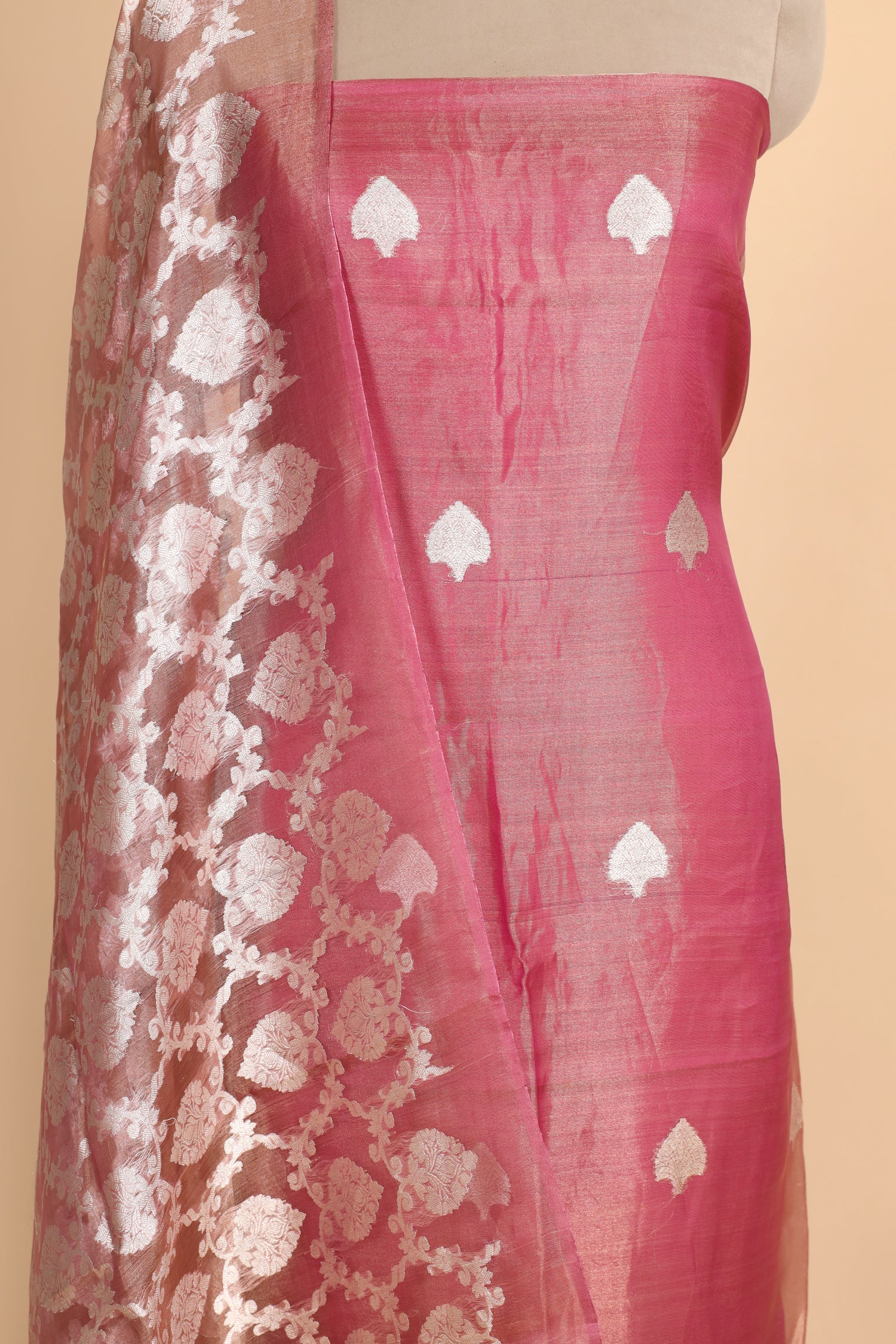 Rose Pink Tissue Silk Suit Set with Jaal Dupatta