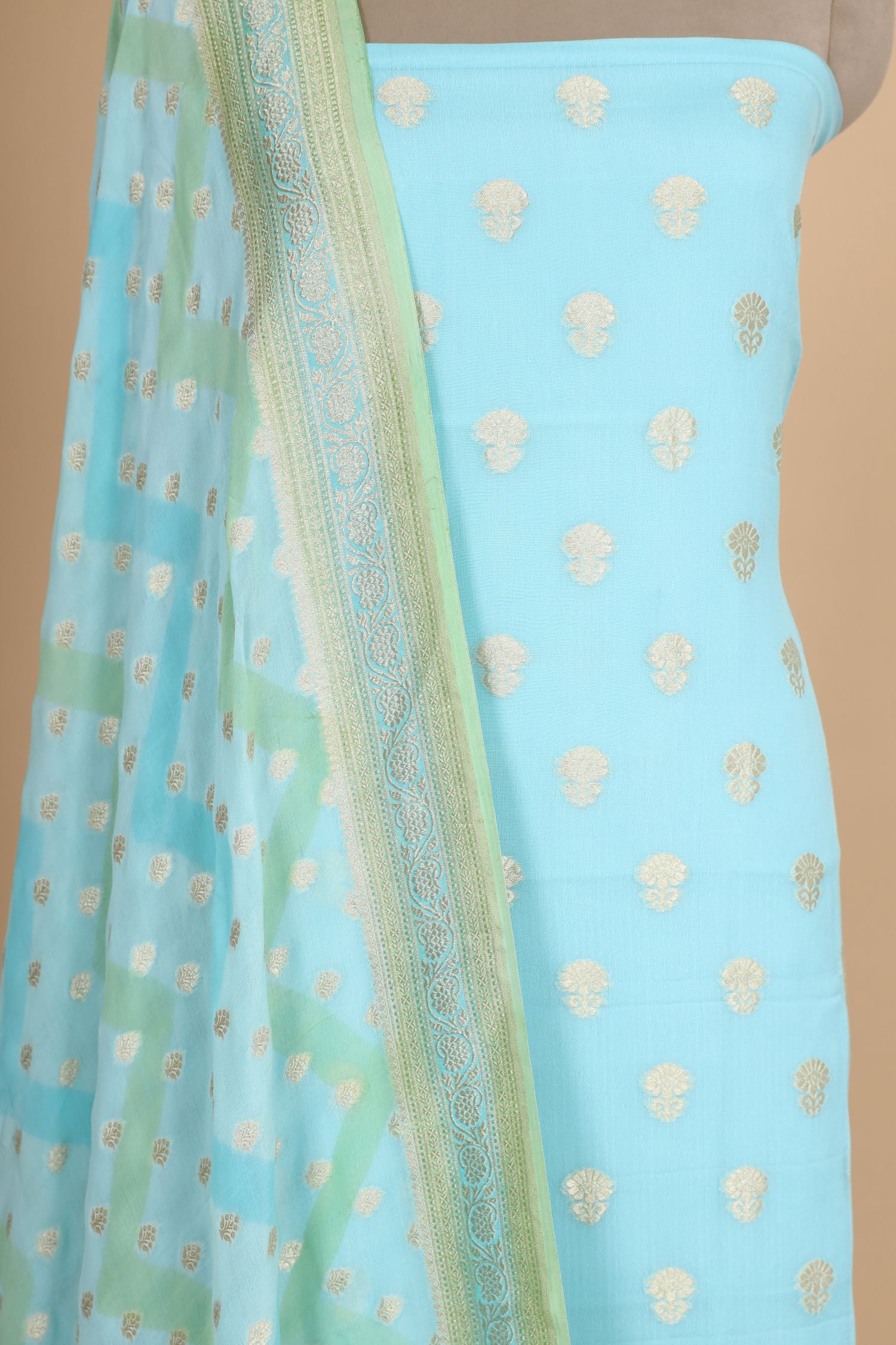 Sky Blue Georgette Suit Set With Rangkaat Dupatta