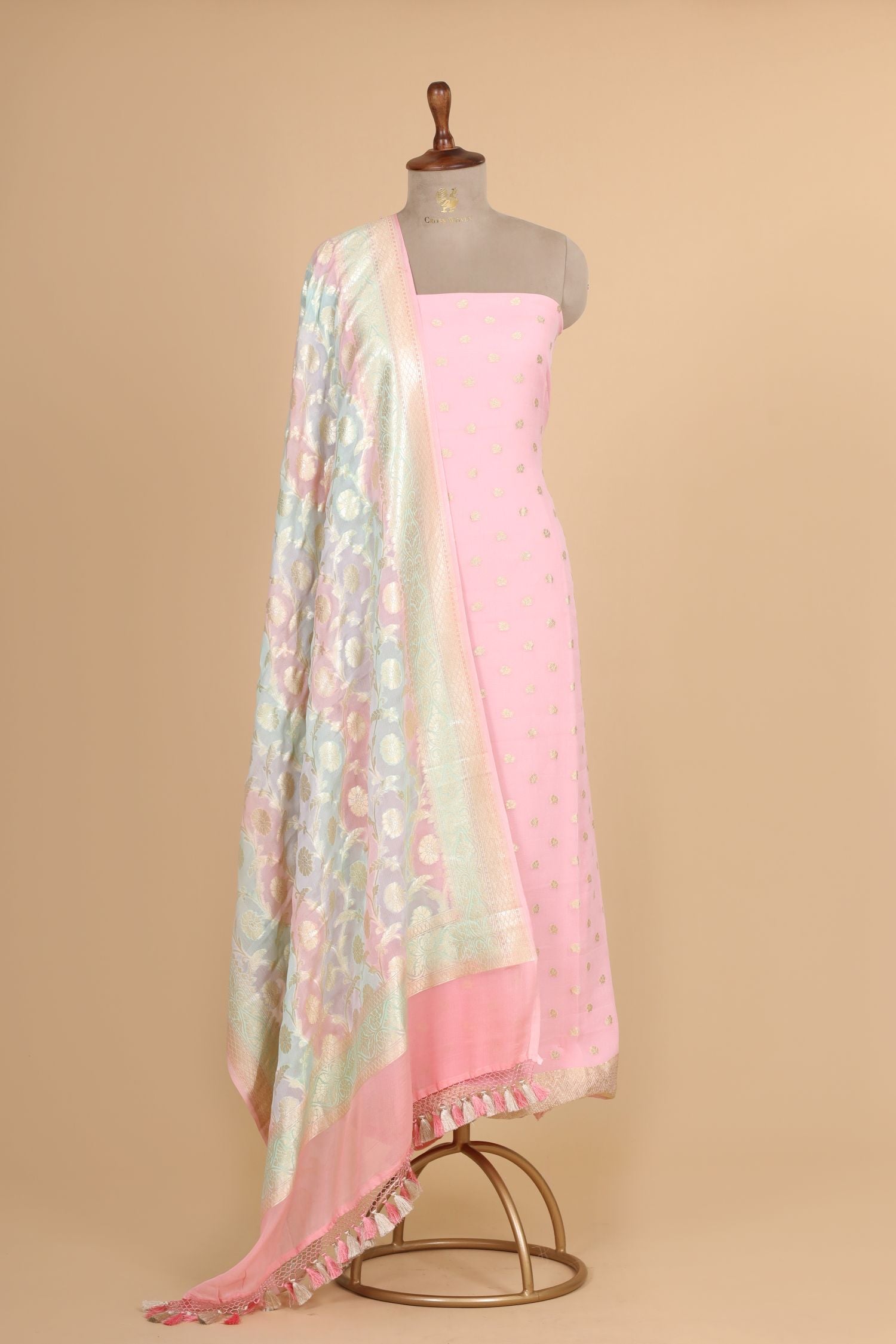 Blush Pink Georgette Suit Set With Rangkaat Dupatta