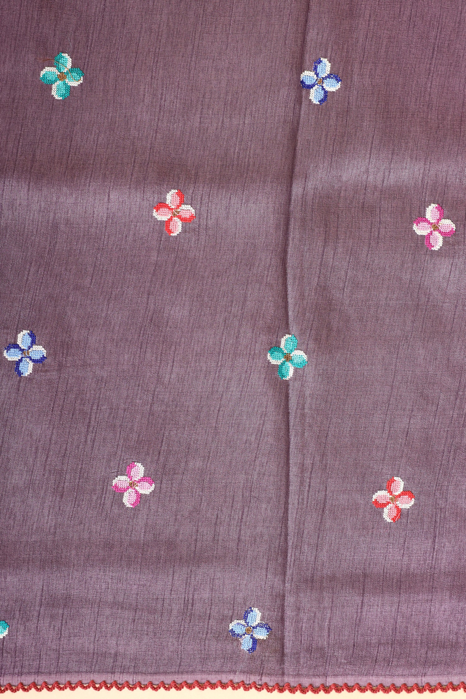 Dusty Lavender Tusser Silk Saree With Cross Stitch Petit Point Embroidery
