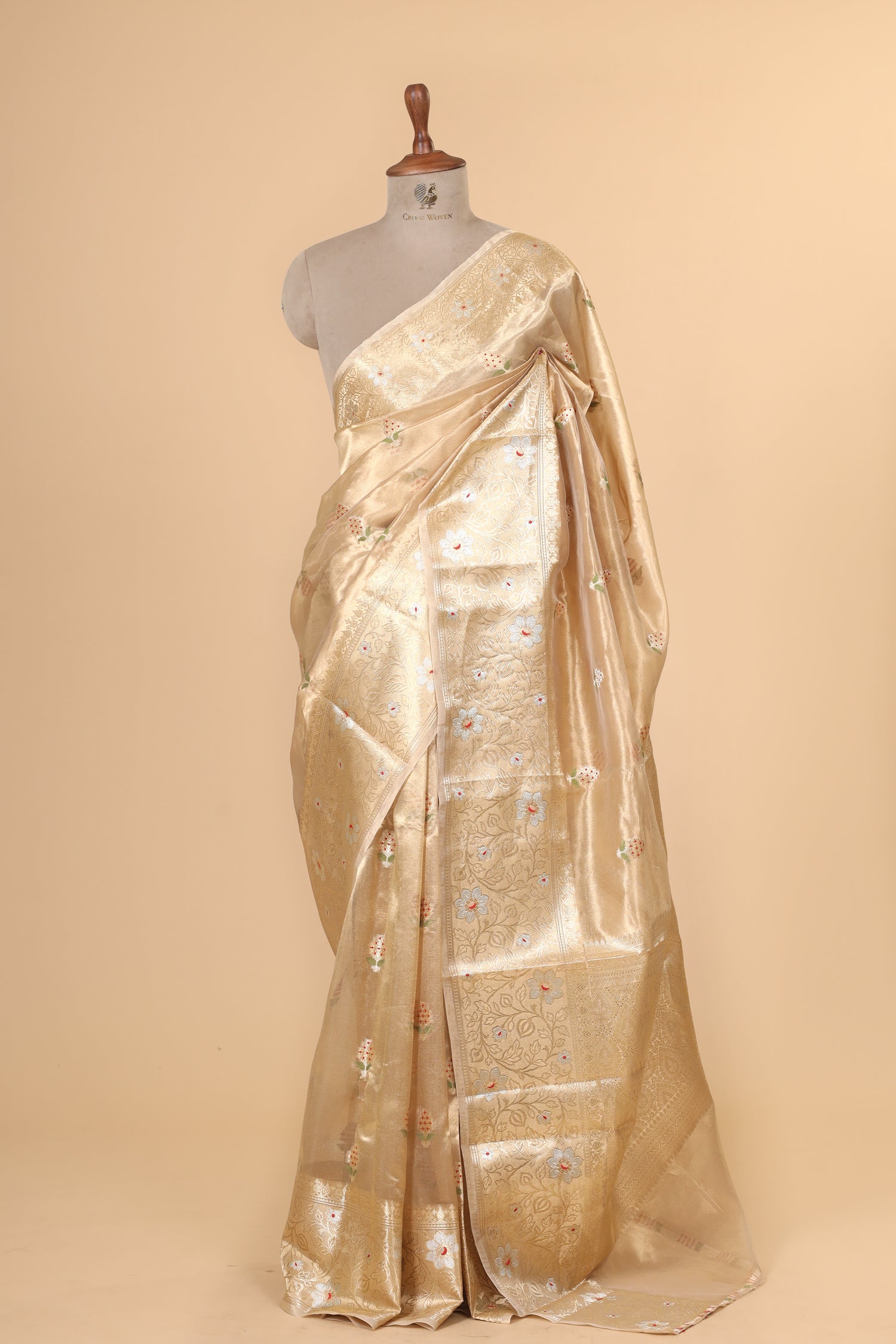 Gold Tissue Silk Saree With Broad Zari Border