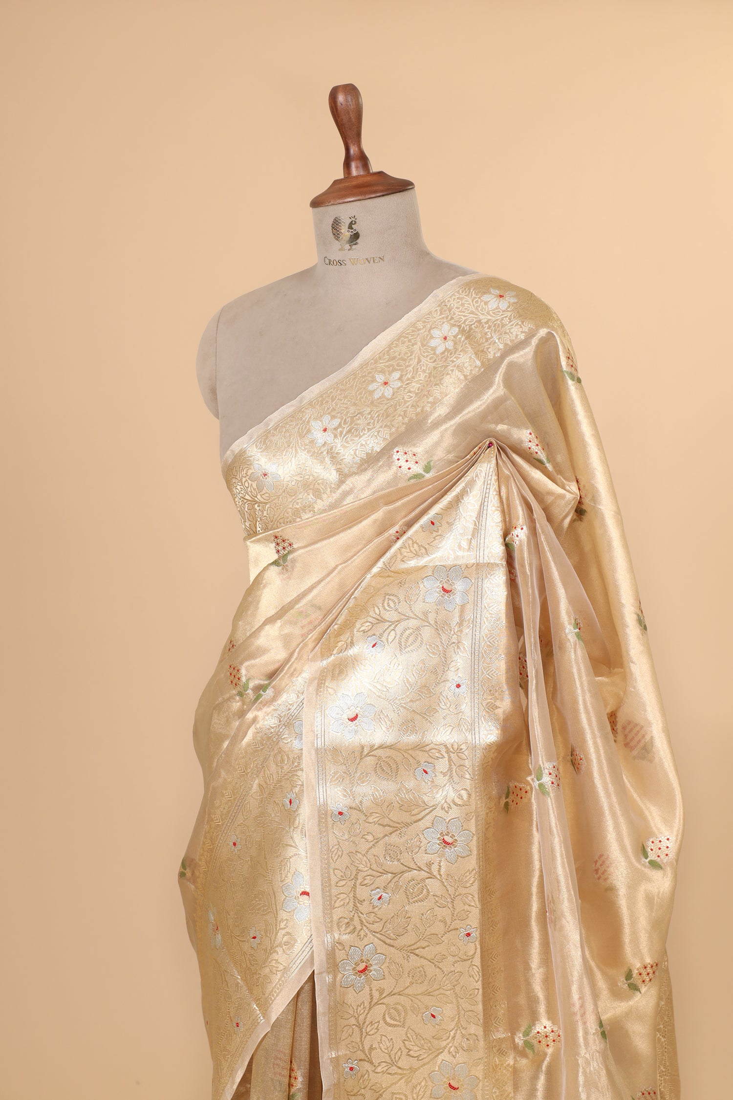 Gold Tissue Silk Saree With Broad Zari Border