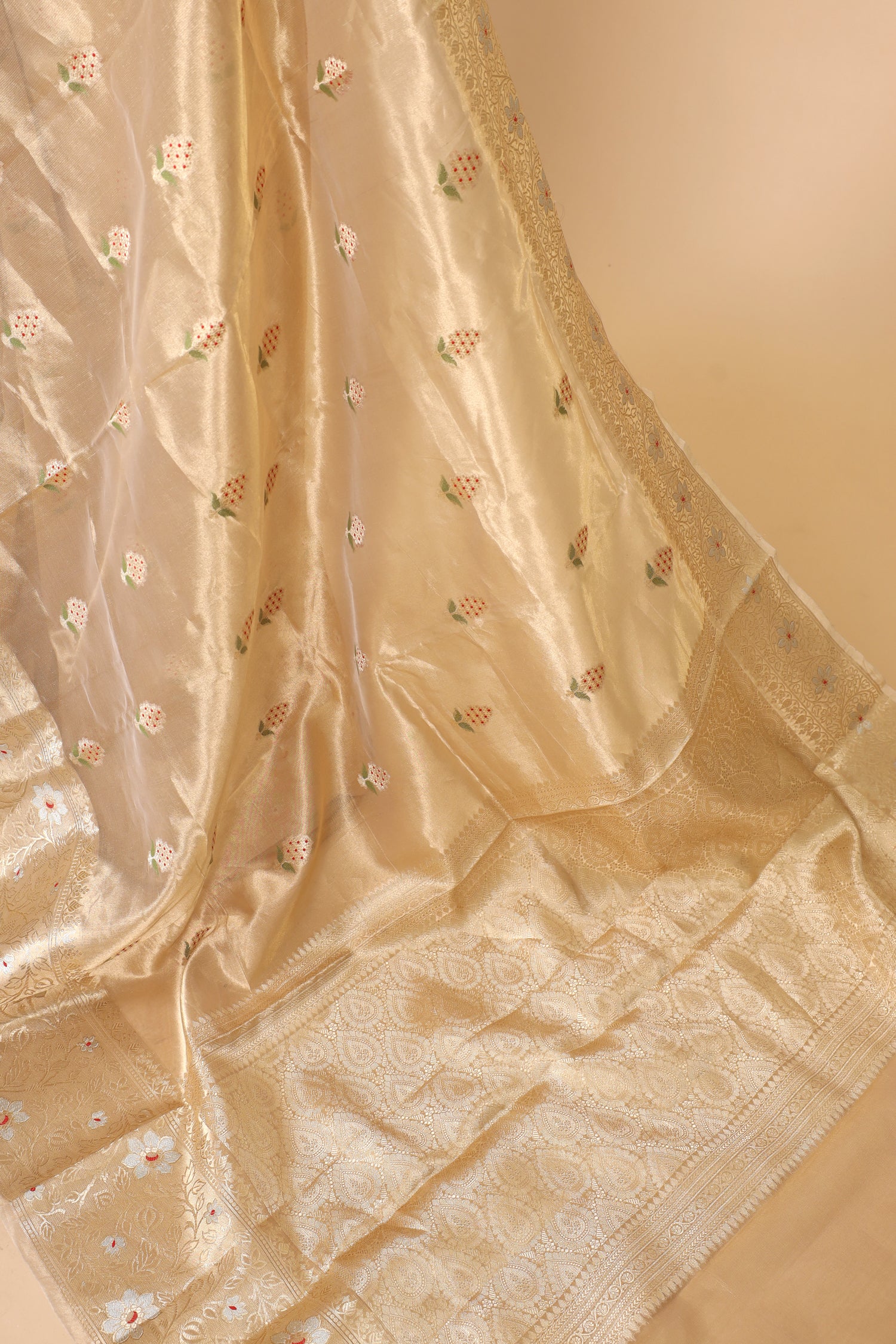 Gold Tissue Silk Saree With Broad Zari Border