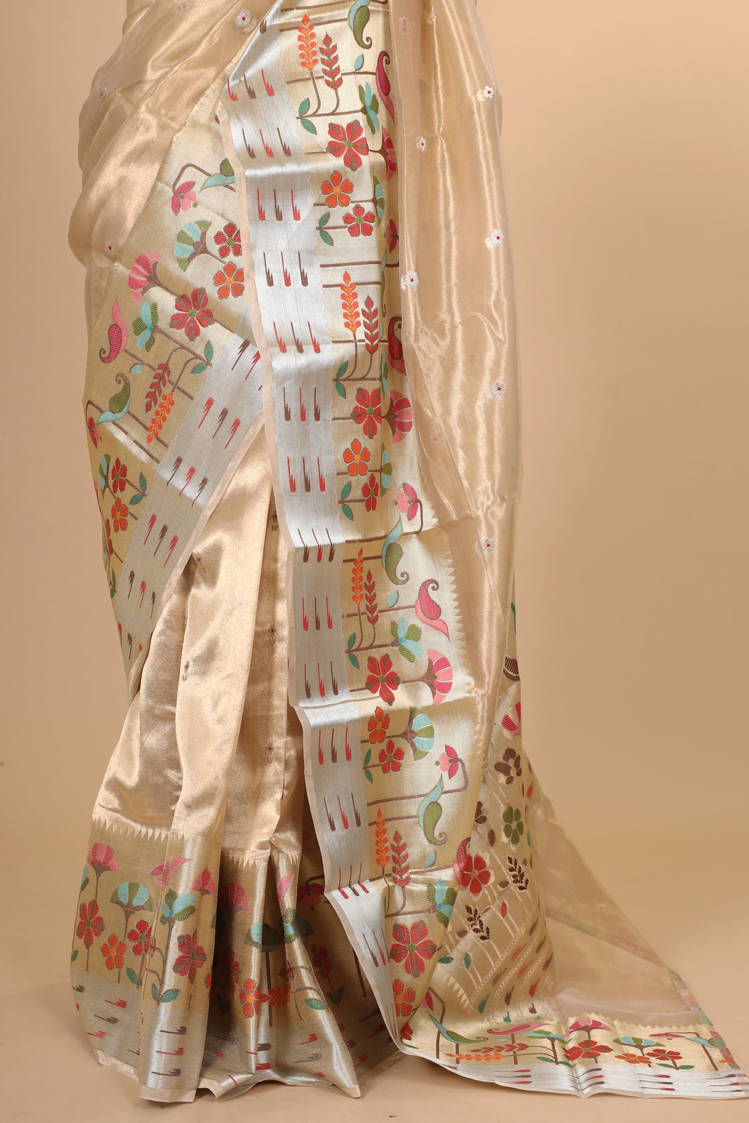 Gold Tissue Silk Saree With Paithani Style Border