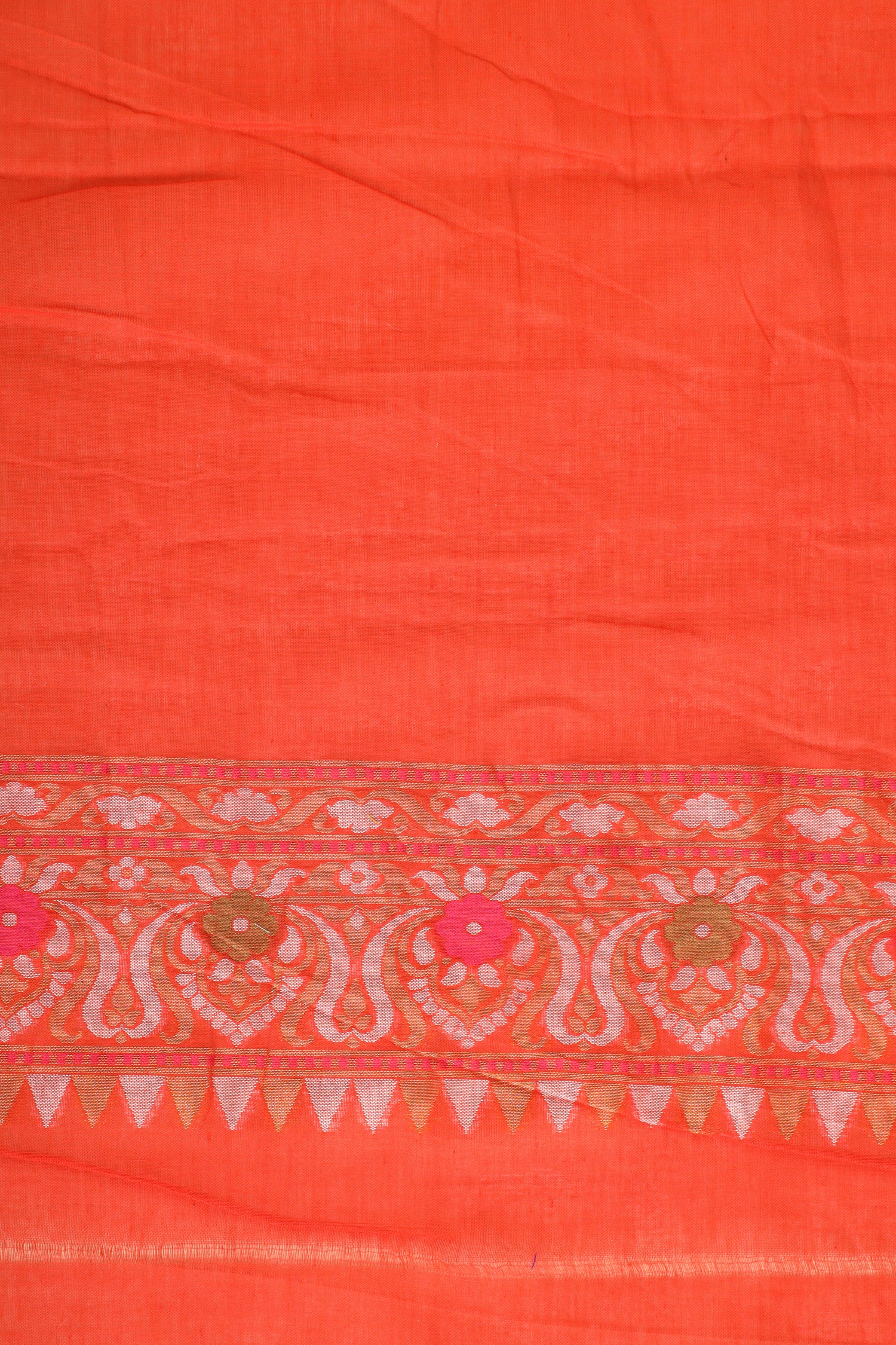 Coral Orange Pure Jamdani Silk Saree with Meenakari Floral Jaal